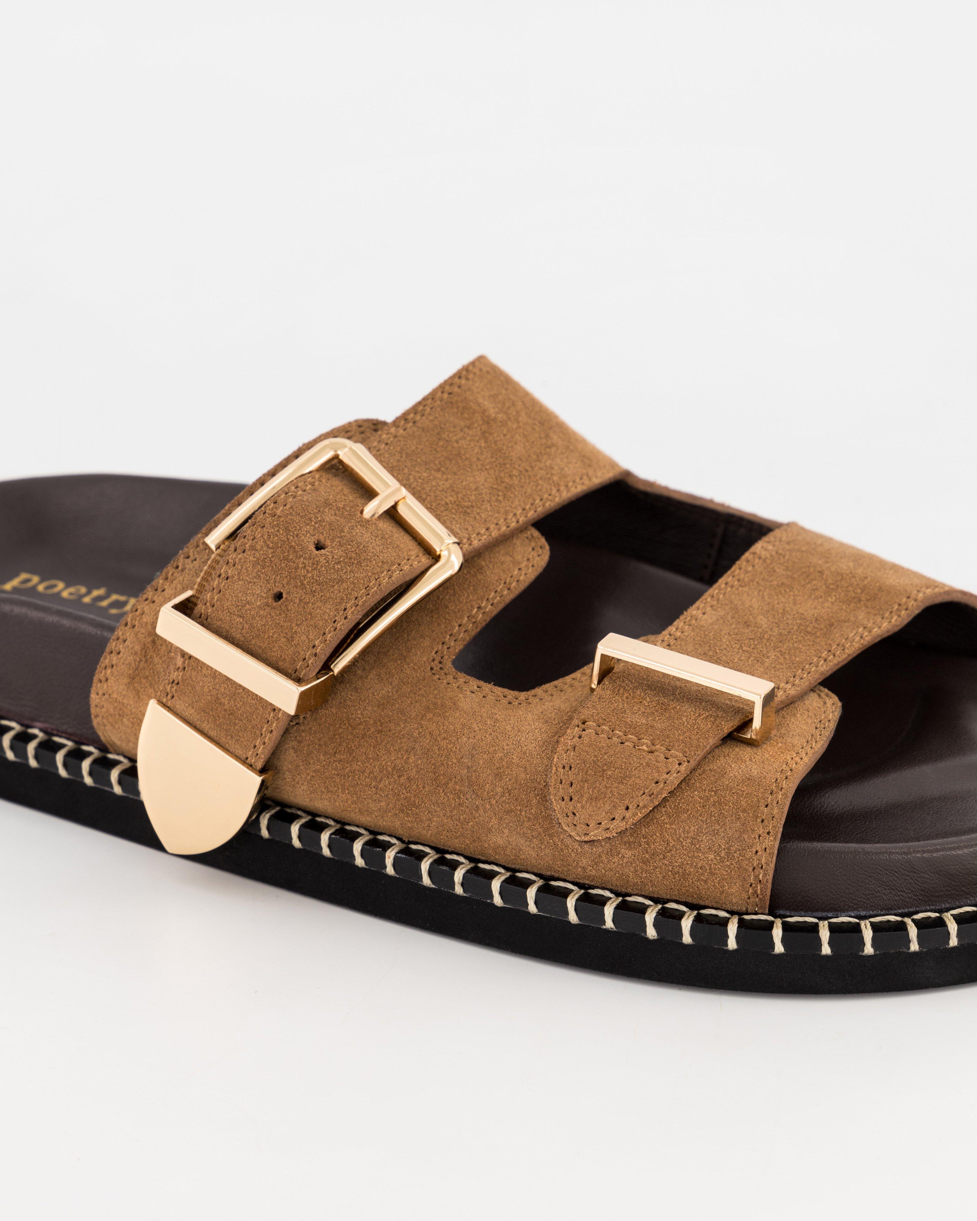 Malina Suede Buckle Sandal -  Tan