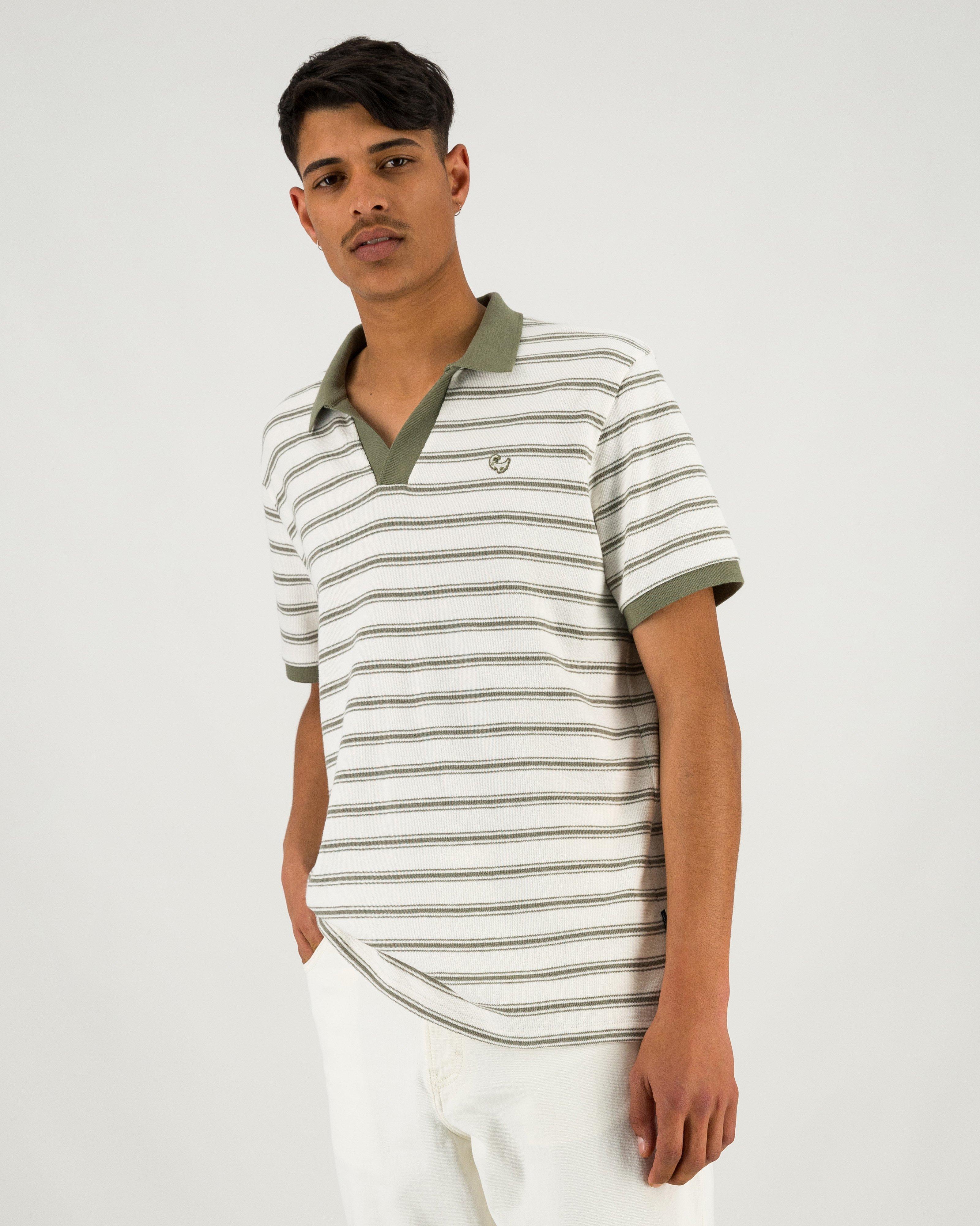 Men’s Eli Textured Yarn Dye Stripe Polo Shirt -  Milk