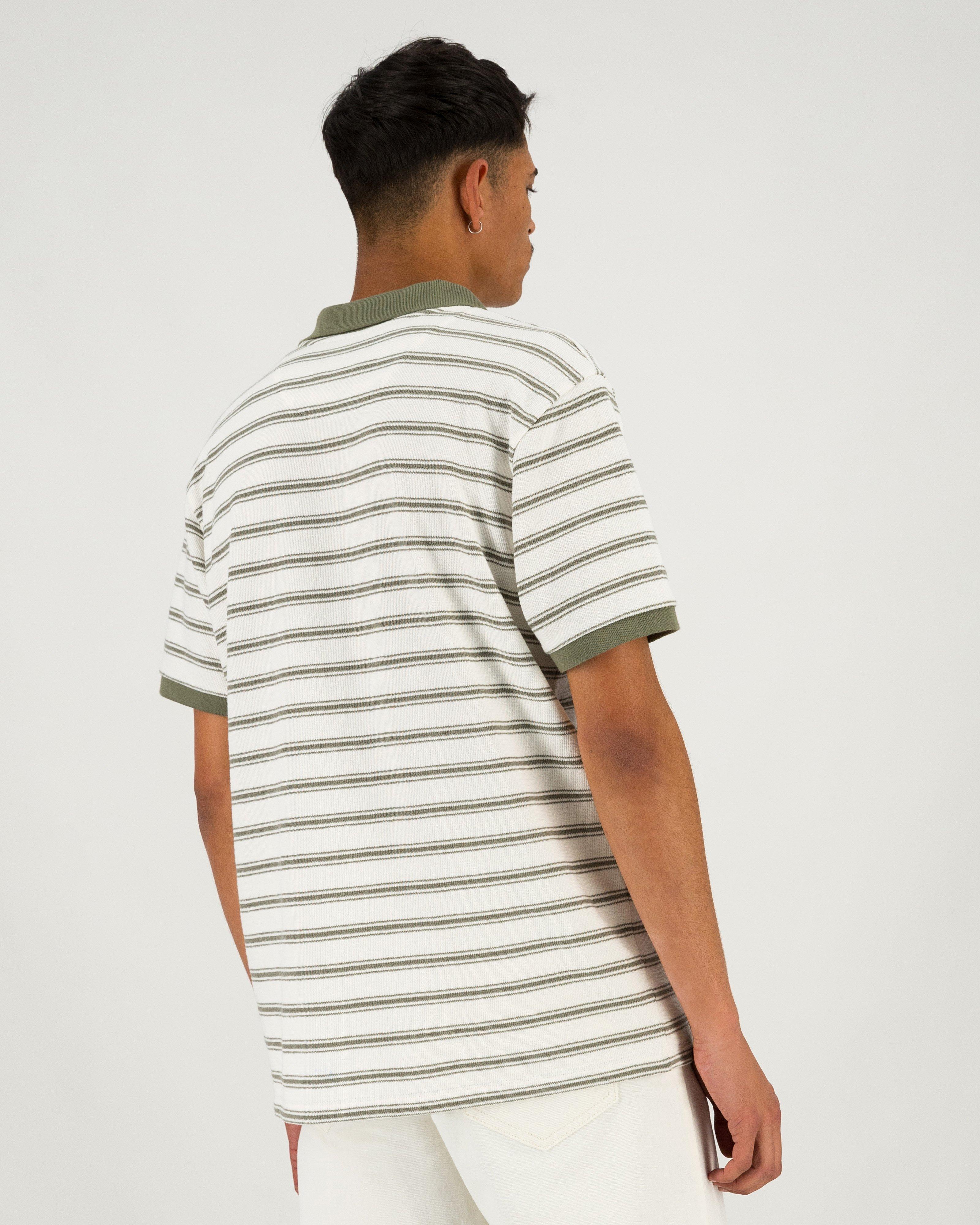 Men’s Eli Textured Yarn Dye Stripe Polo Shirt -  Milk