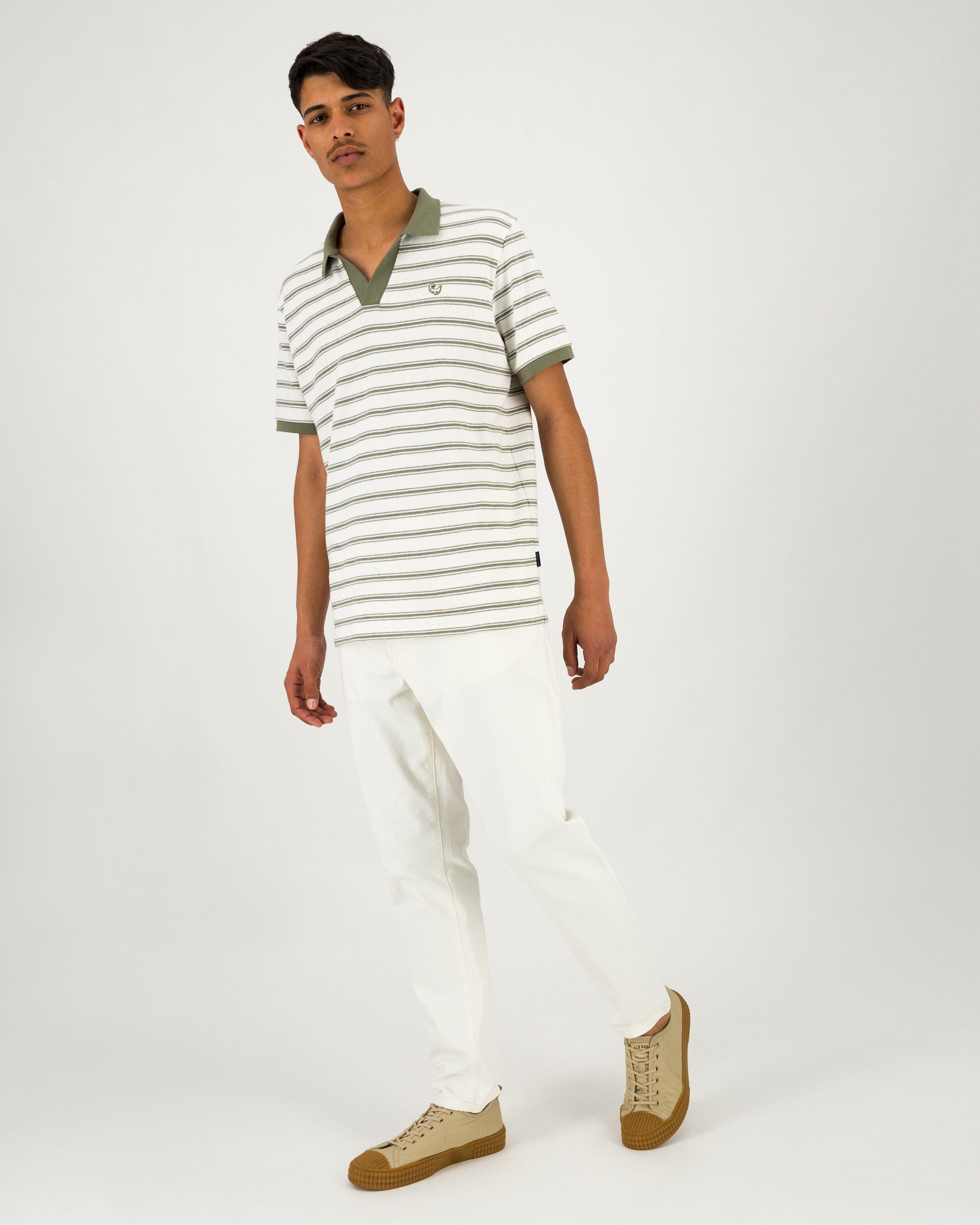 Men’s Eli Textured Yarn Dye Stripe Polo Shirt -  Milk