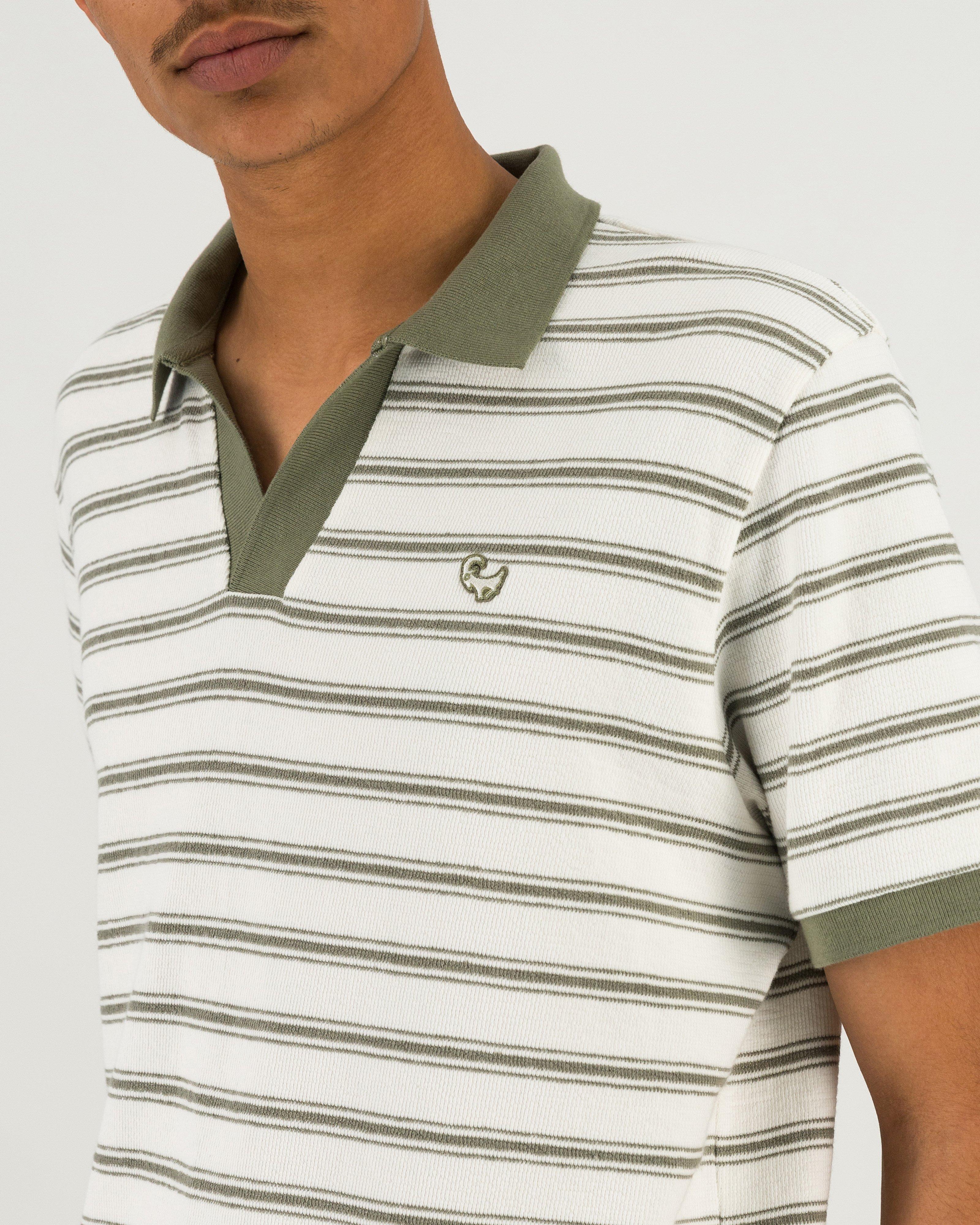 Men’s Eli Textured Yarn Dye Stripe Polo Shirt -  Milk