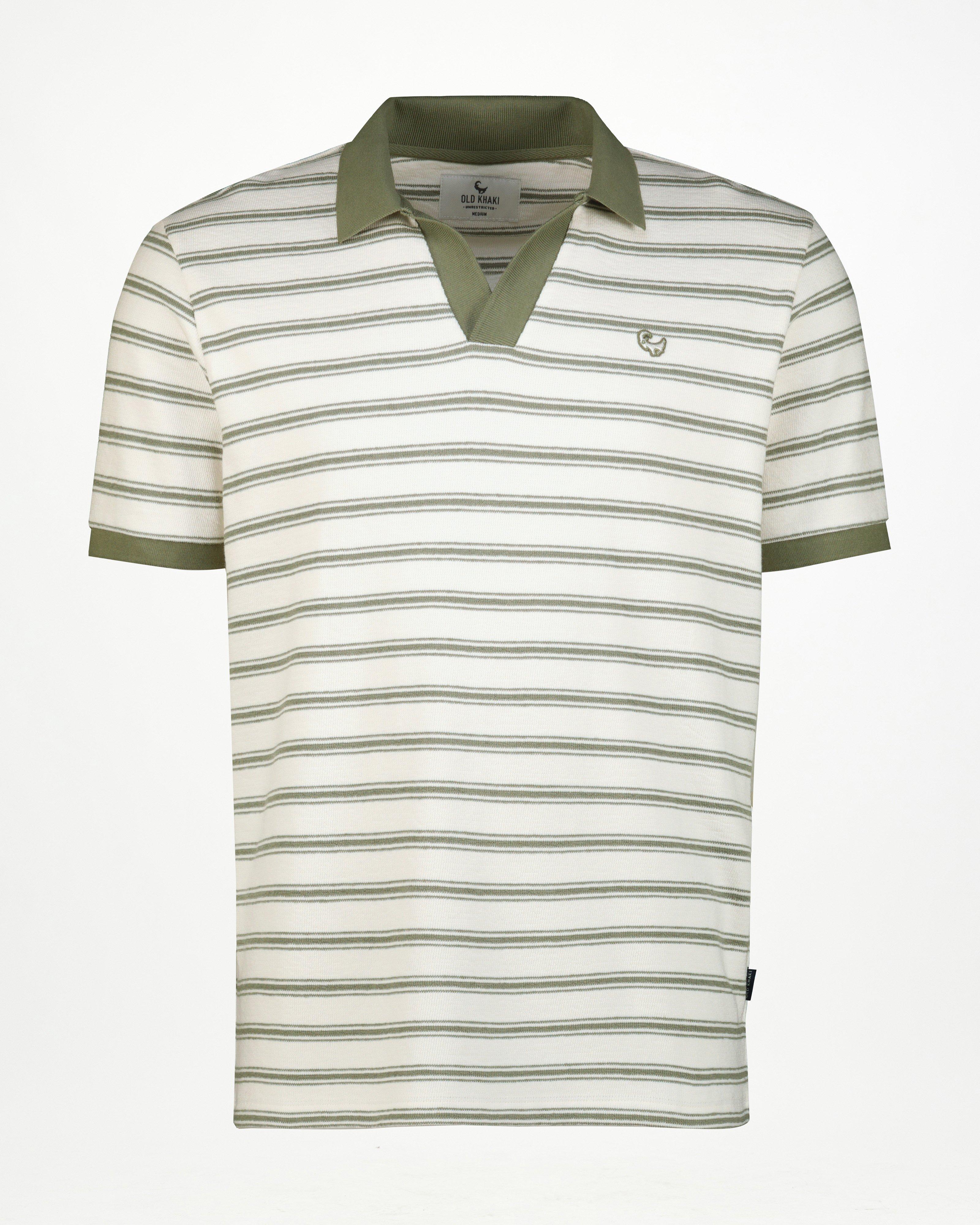 Men’s Eli Textured Yarn Dye Stripe Polo Shirt -  Milk