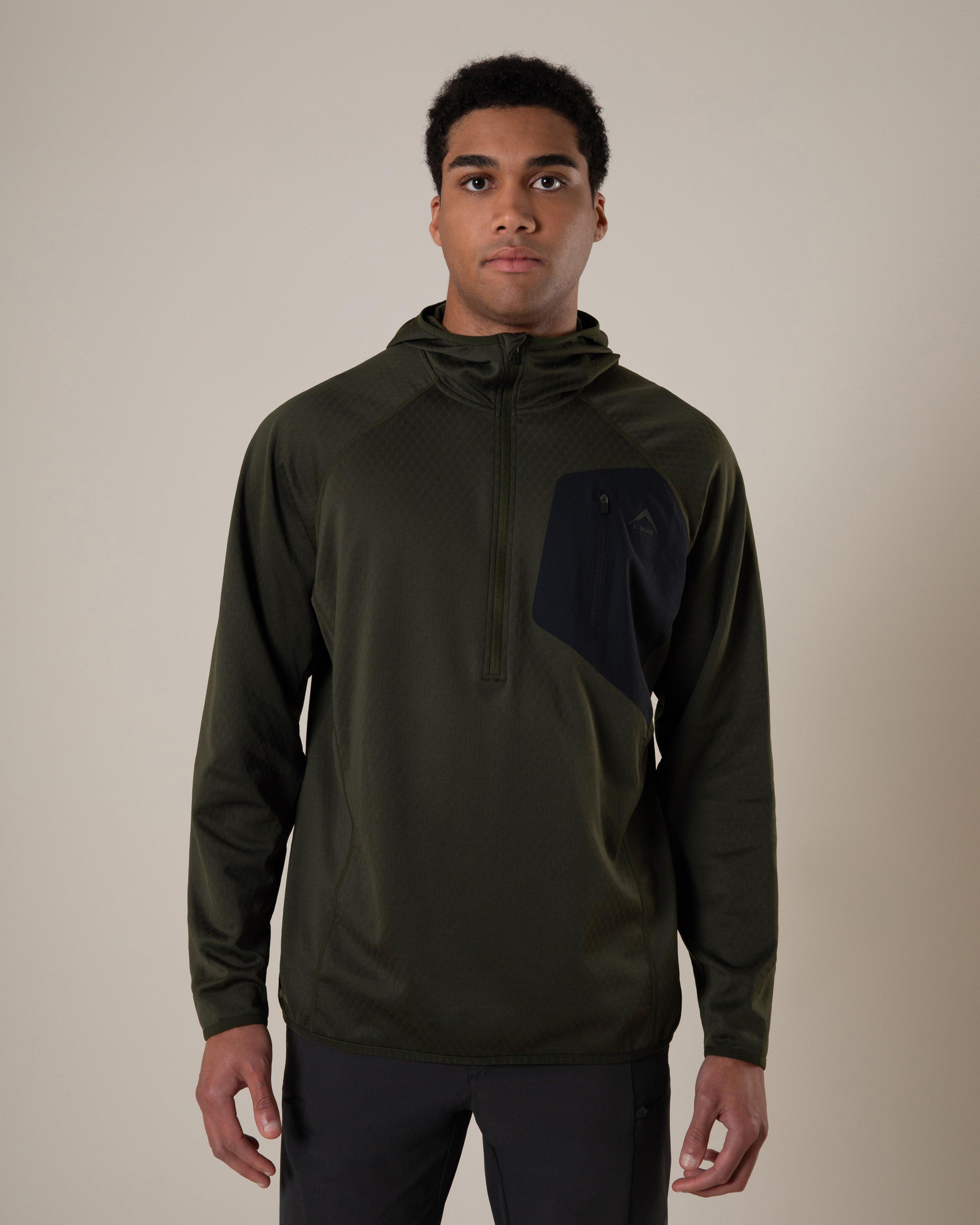 K-Way Pulse Men’s 1/4 Hooded Fleece Top -  Dark Olive