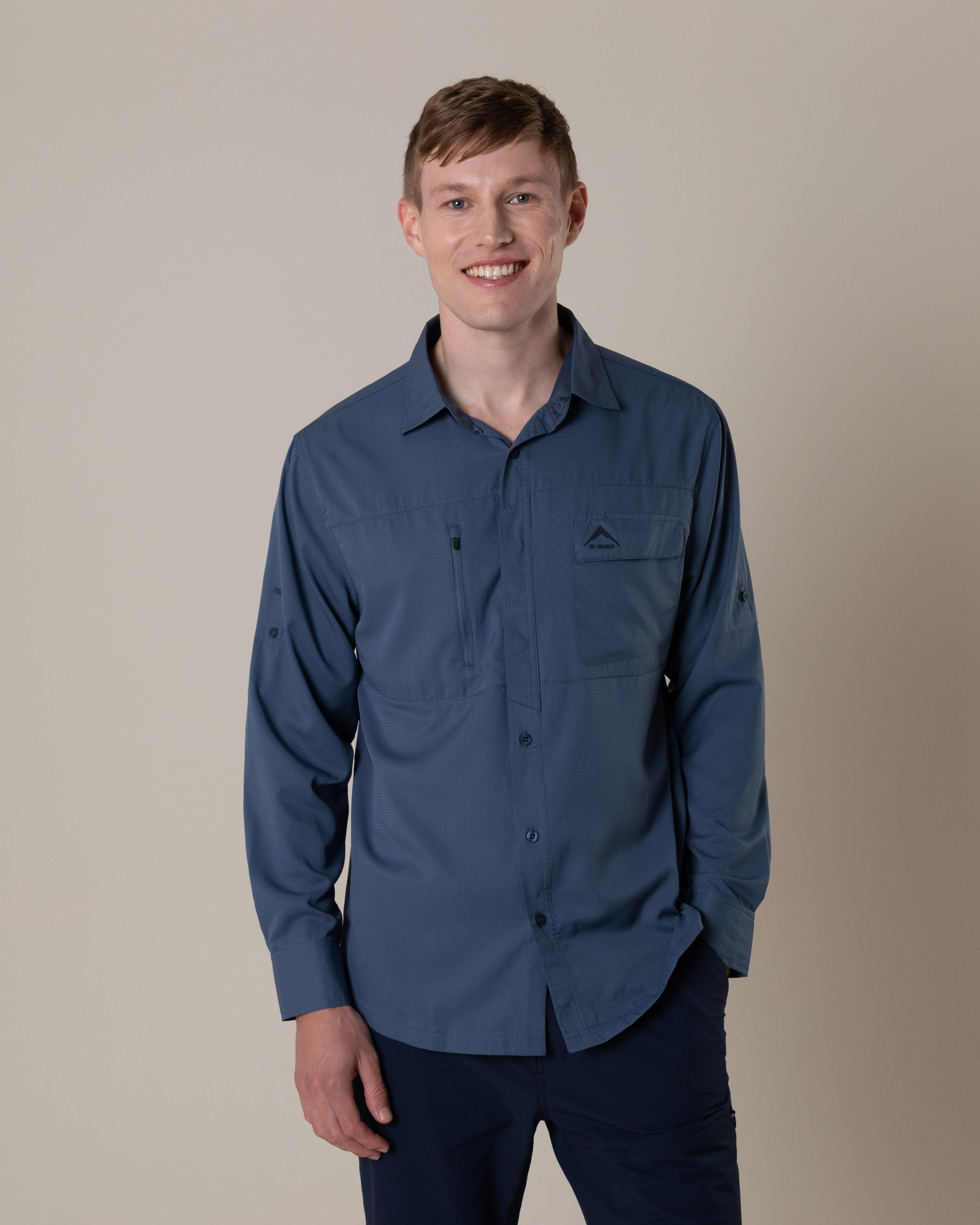 K-Way Men’s UV Guard Long Sleeve Tech Shirt  -  Mid Blue