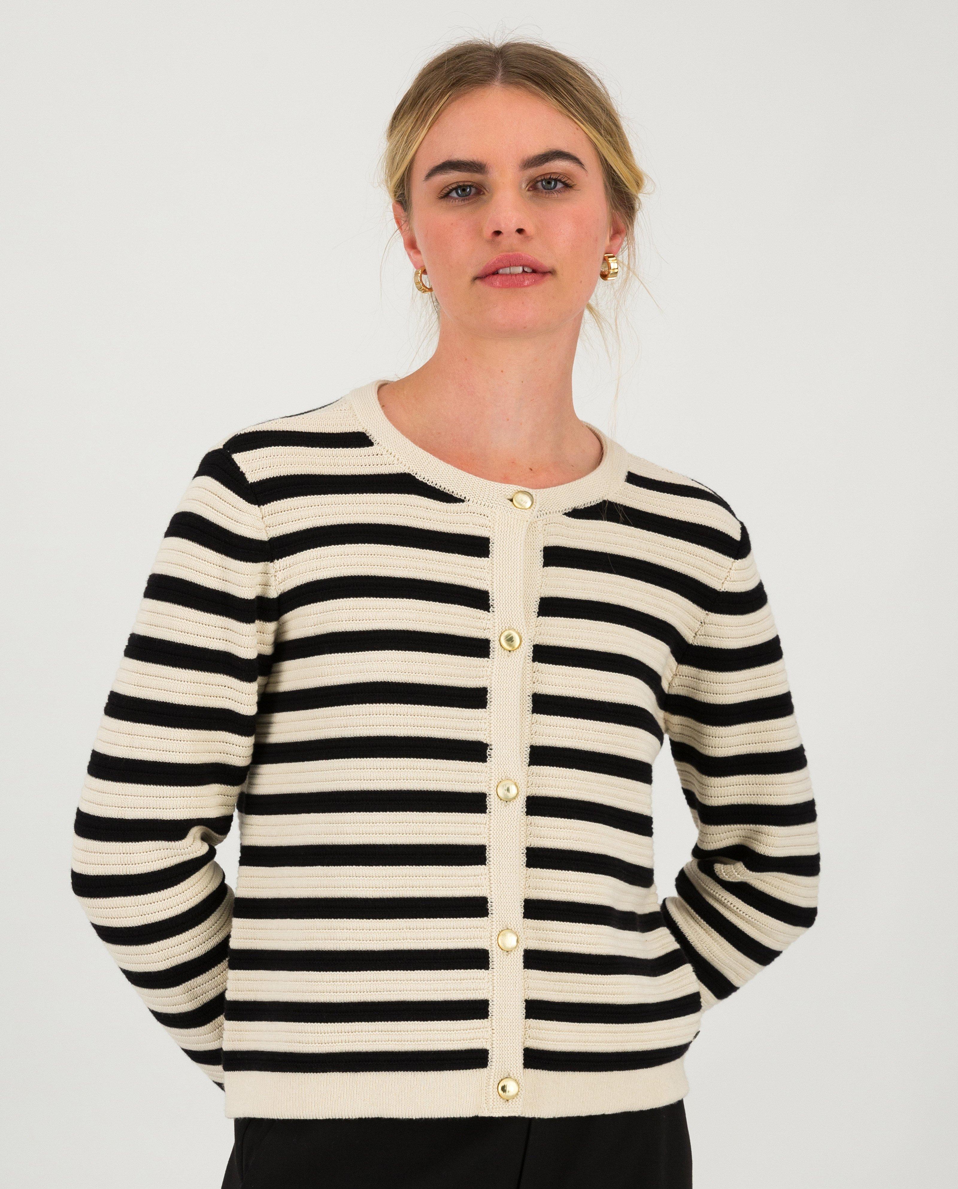  Women’s Coco Stripe Knit Cardigan  -  Black