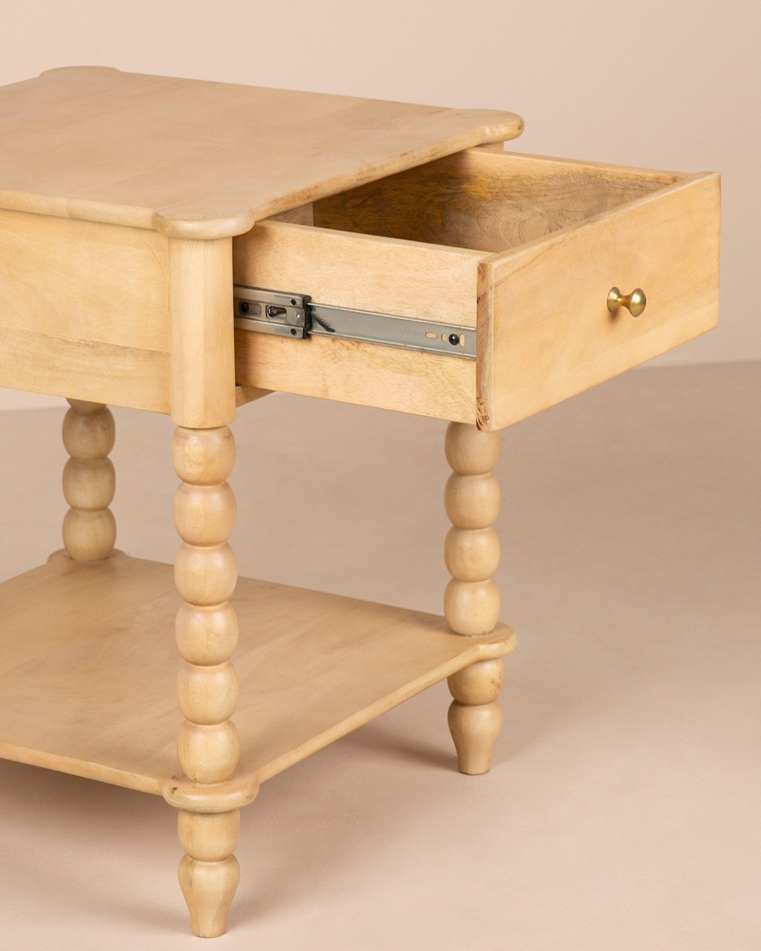 Bobbin Bedside Table -  Tan