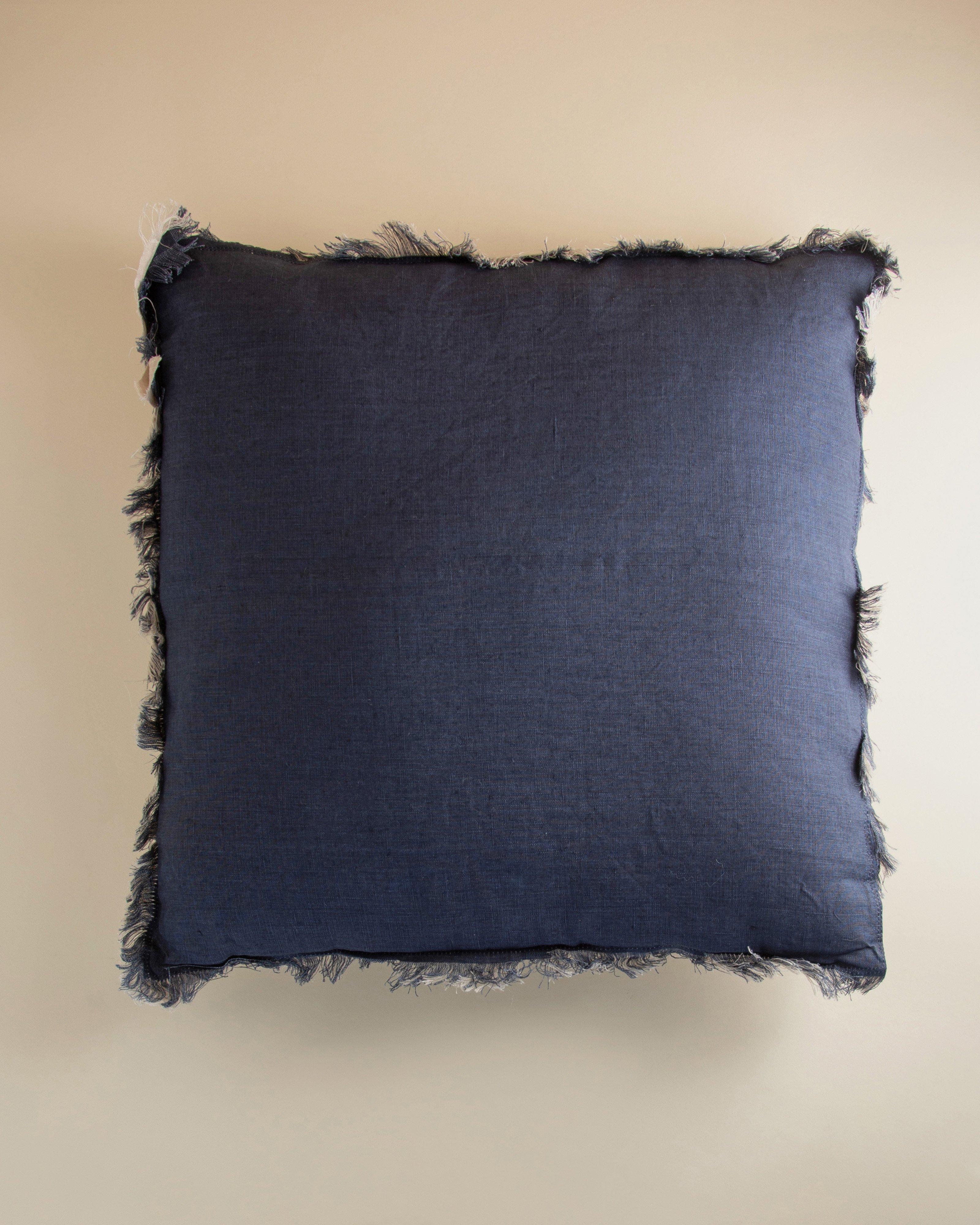 Tash Raw Edge Linen Cushion  -  Blue