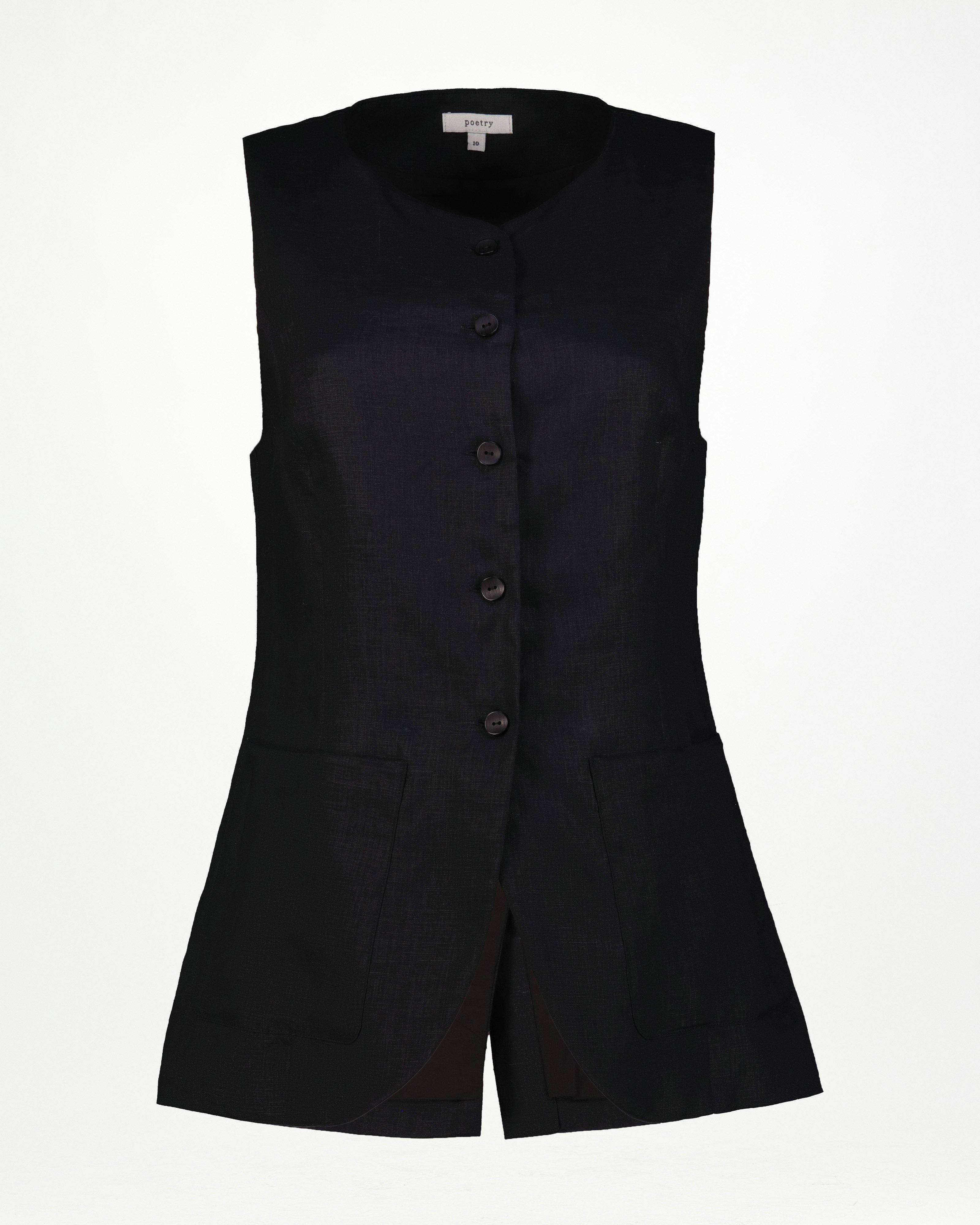 Akari Linen Waistcoat -  Black