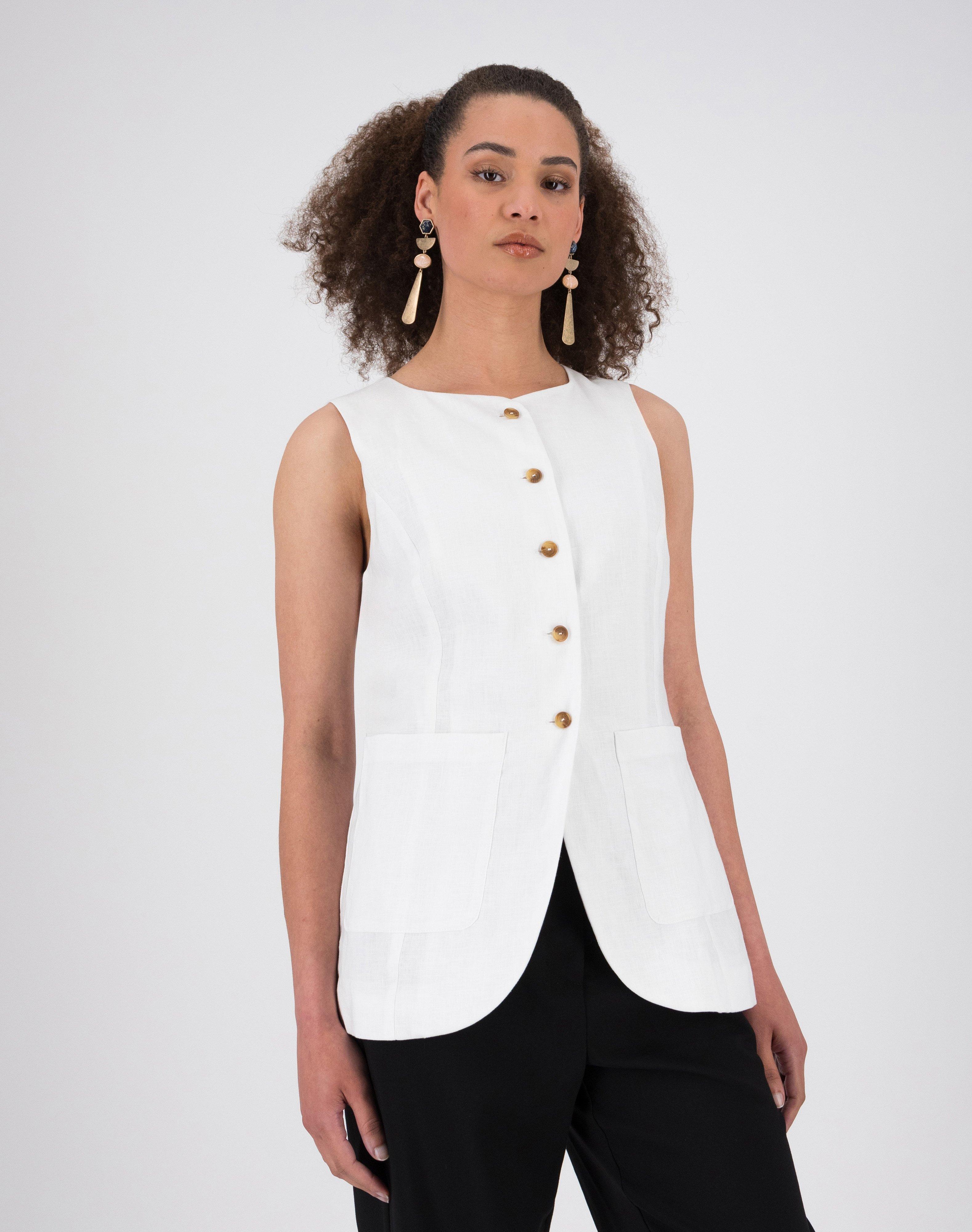 Akari Linen Waistcoat -  White