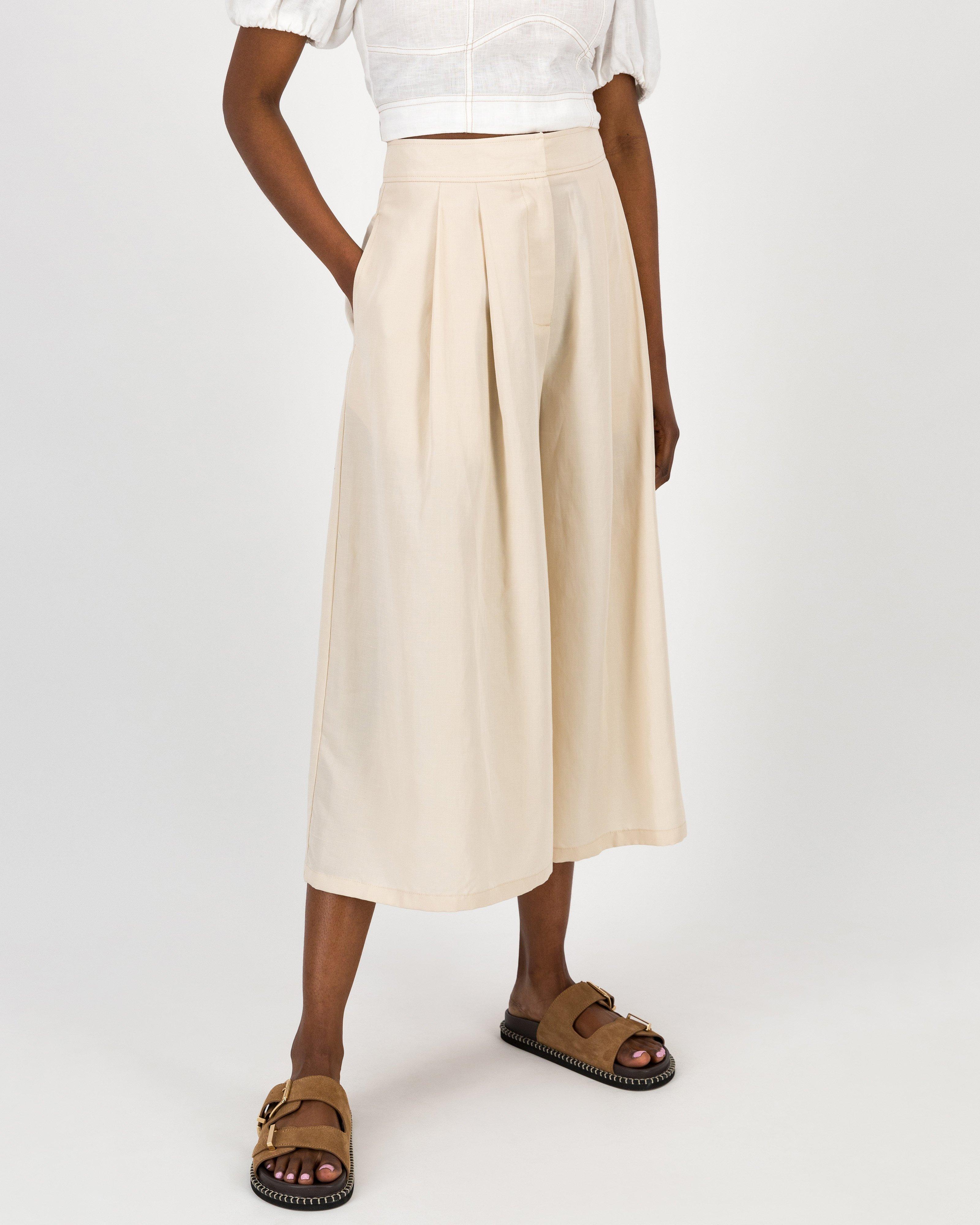 Zola Wide Leg Pleated Culotte -  Stone