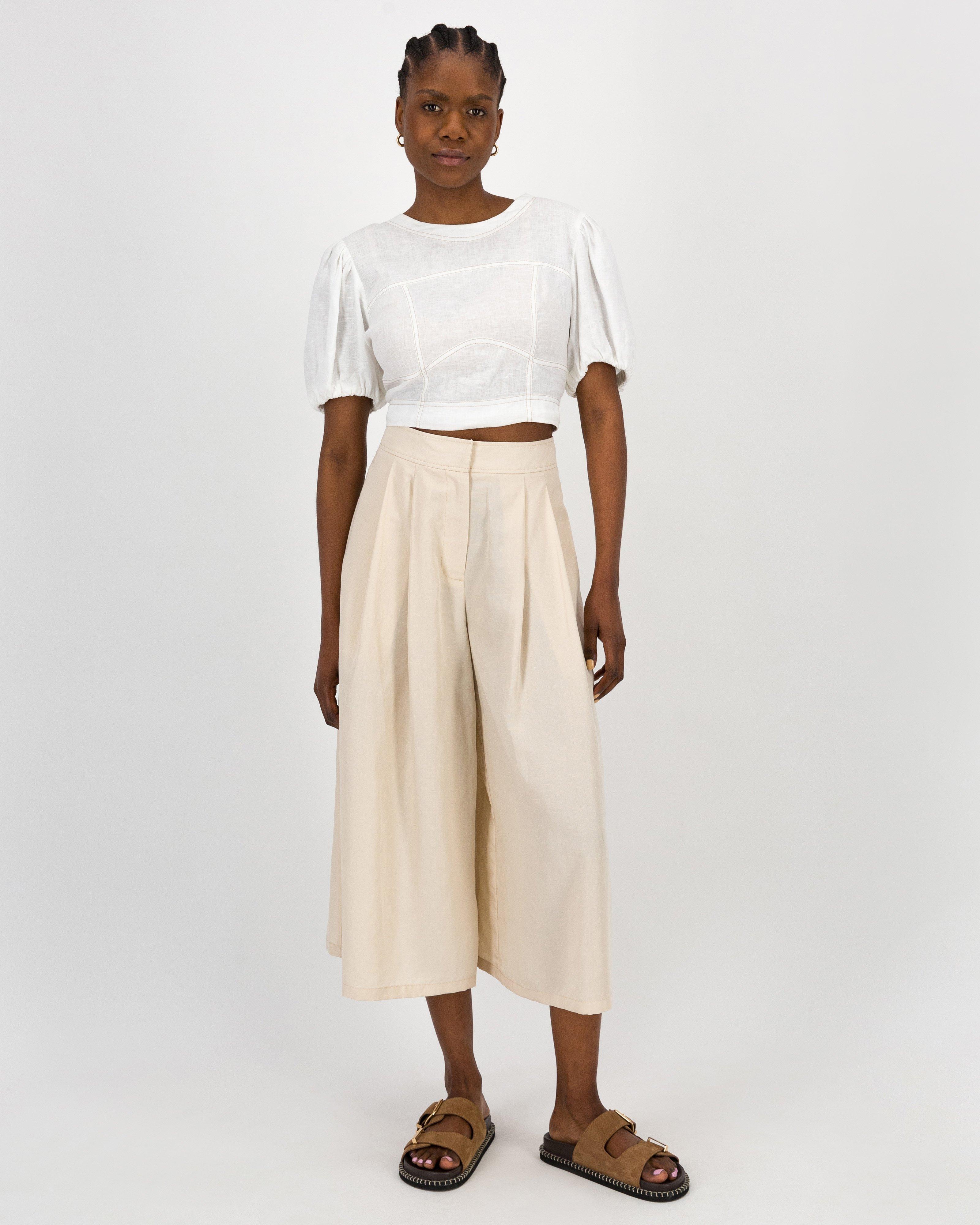 Zola Wide Leg Pleated Culotte -  Stone