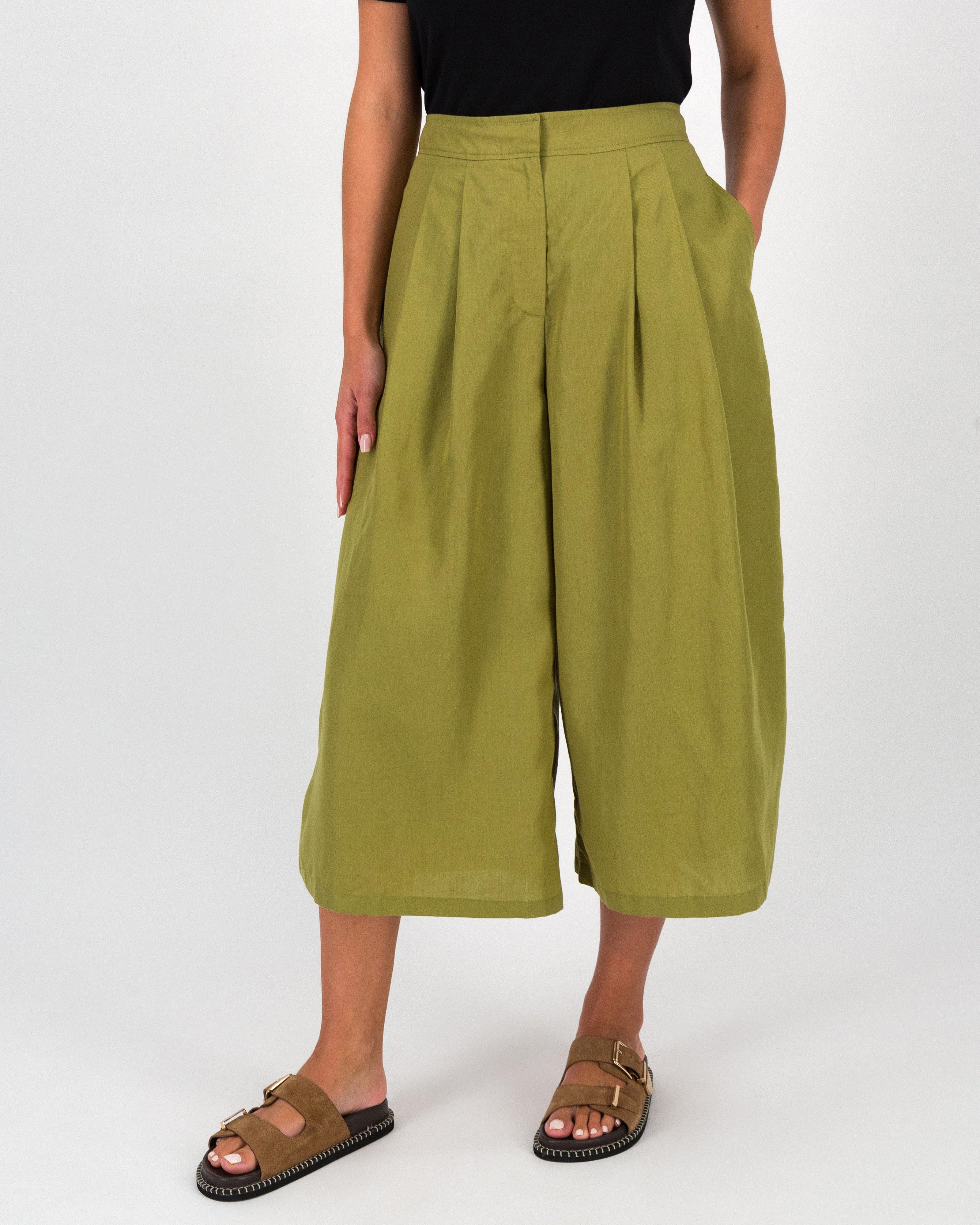 Zola Wide Leg Pleated Culotte -  Olive