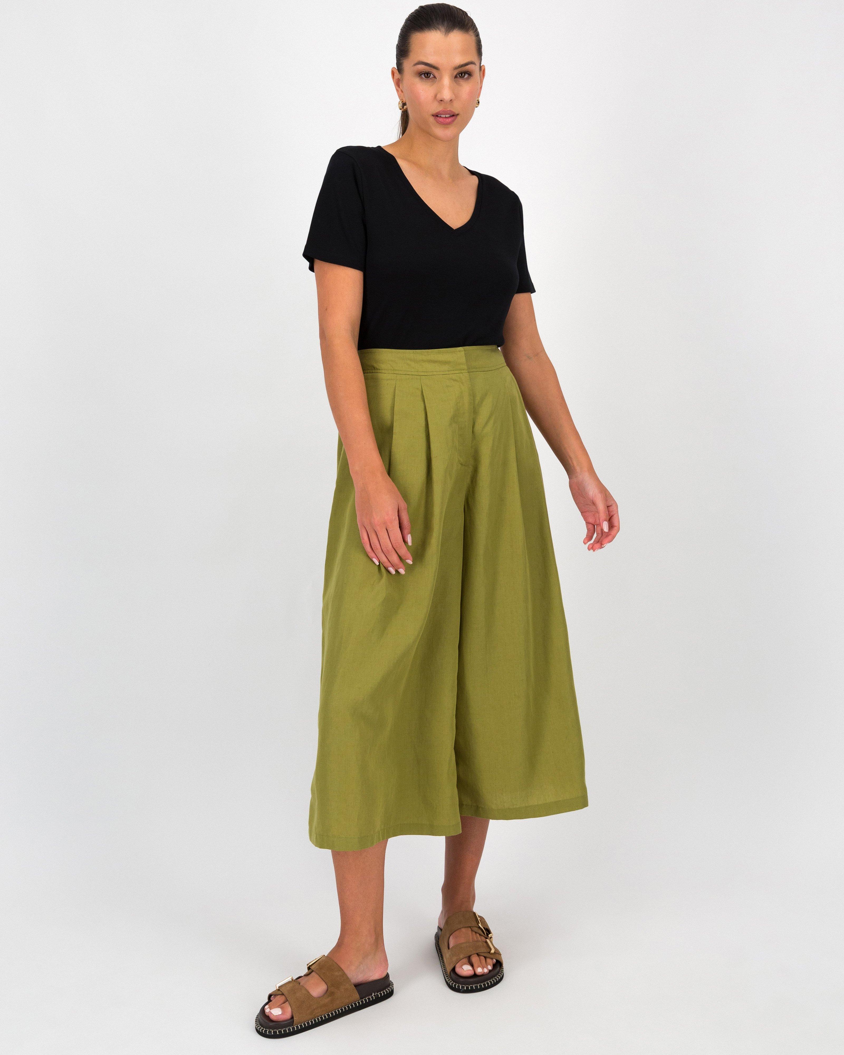 Zola Wide Leg Pleated Culotte -  Olive