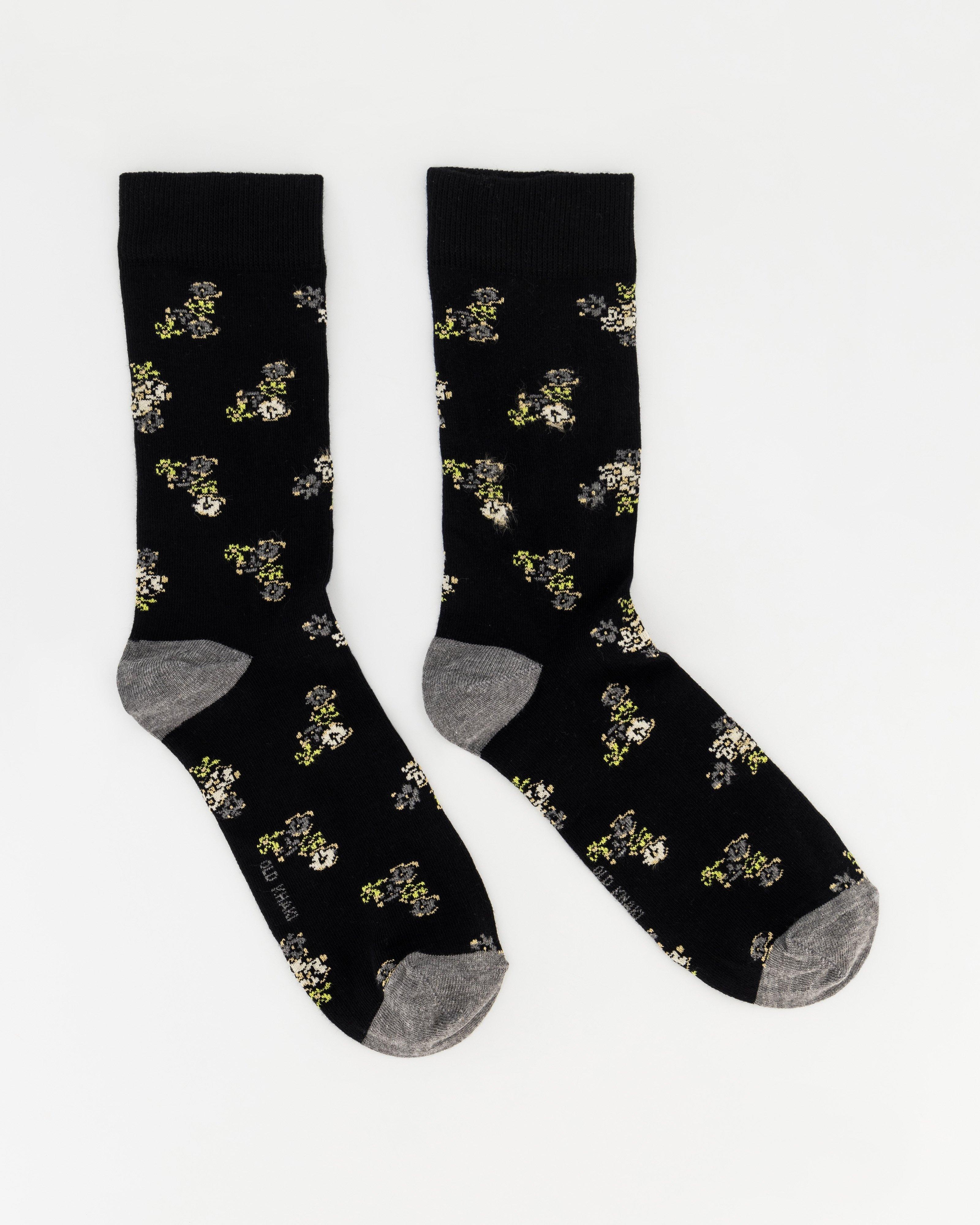 Men’s Curtis Flower Print Socks  -  Black