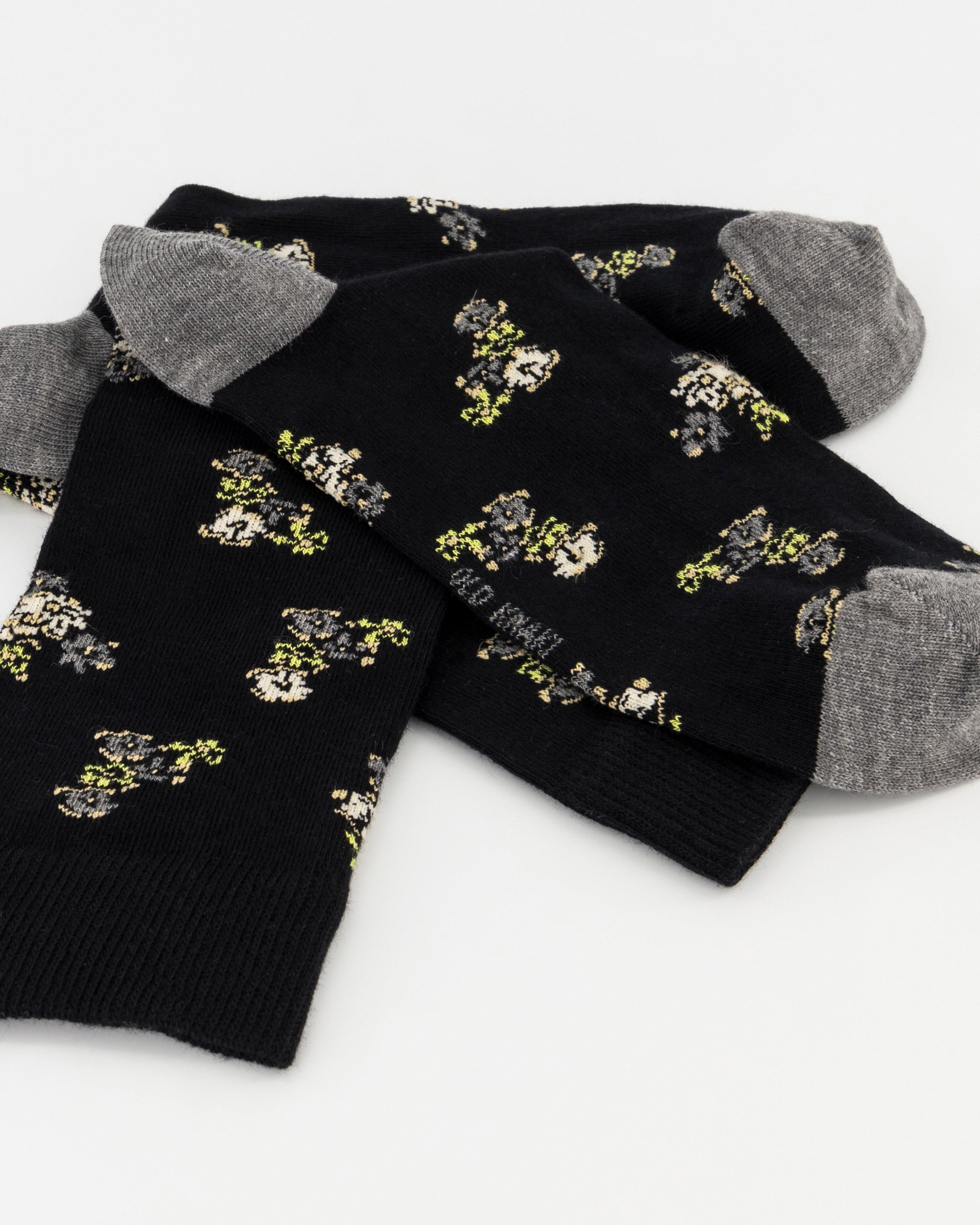 Men’s Curtis Flower Print Socks  -  Black