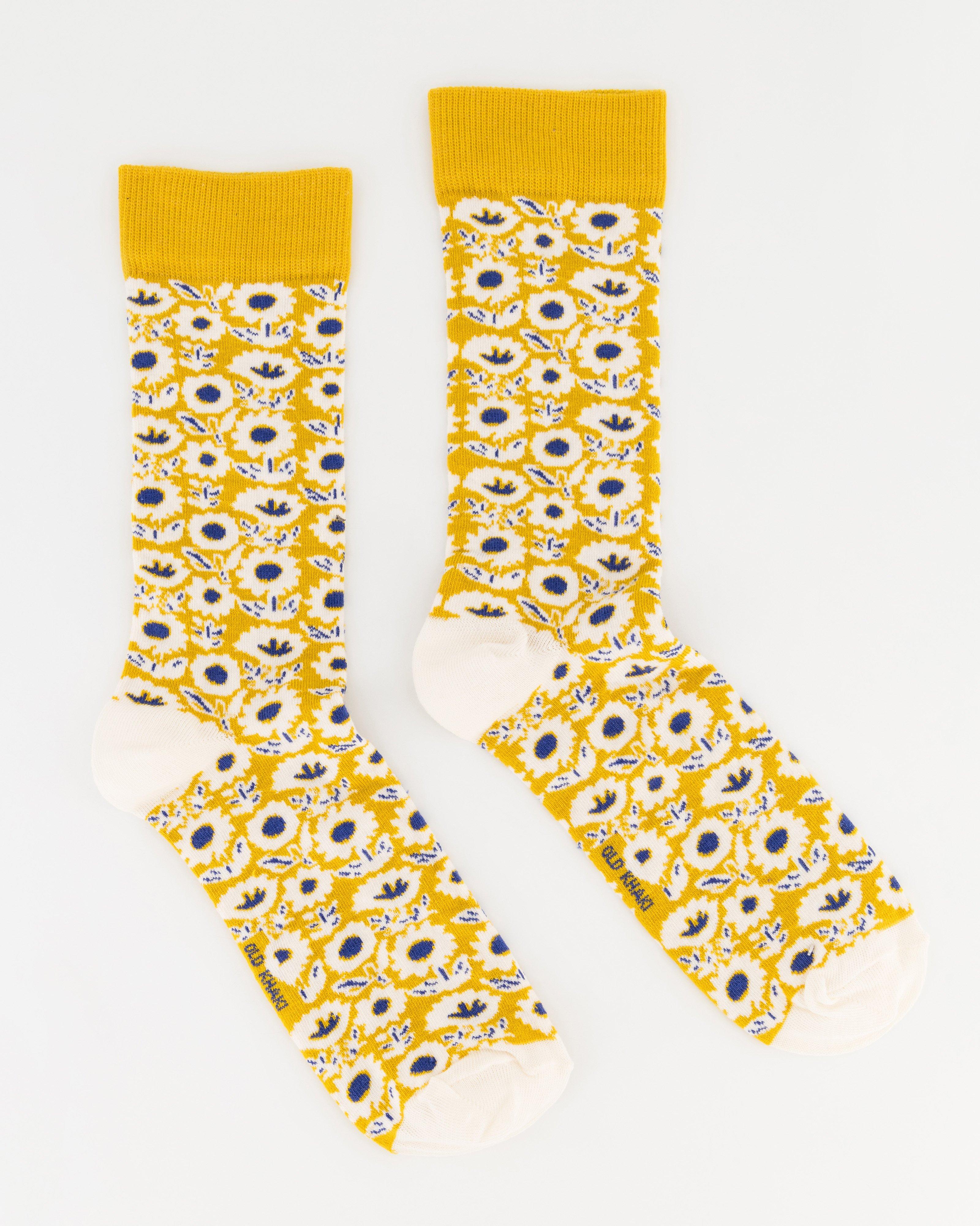 Men’s Lucky Tree & Flower Print Socks  -  Yellow