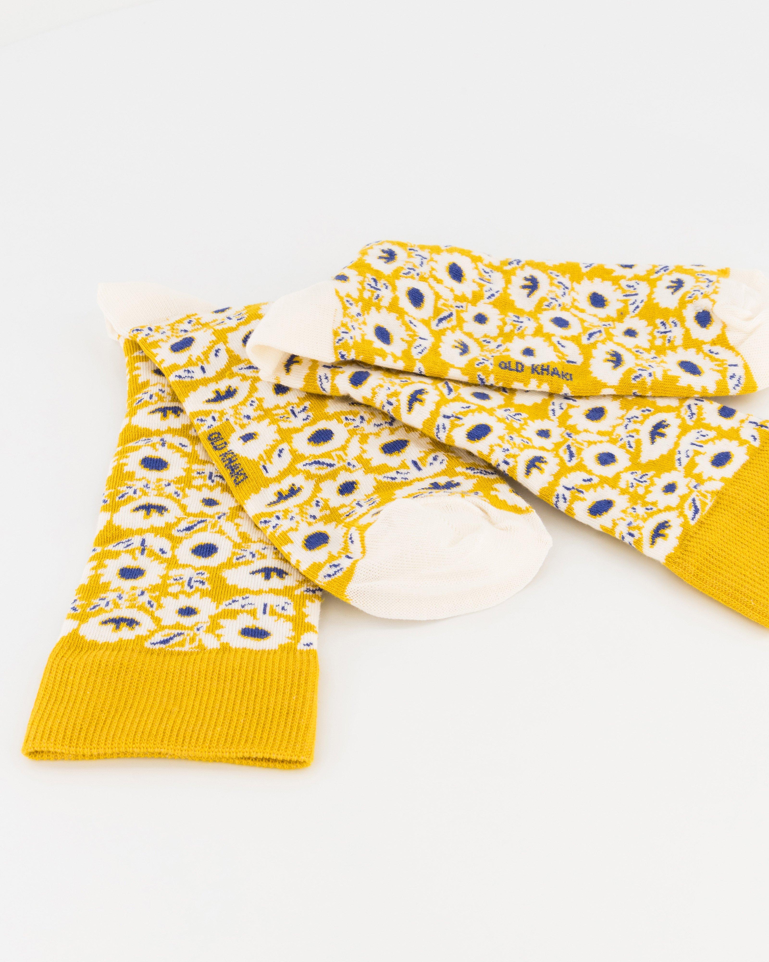 Men’s Lucky Tree & Flower Print Socks  -  Yellow