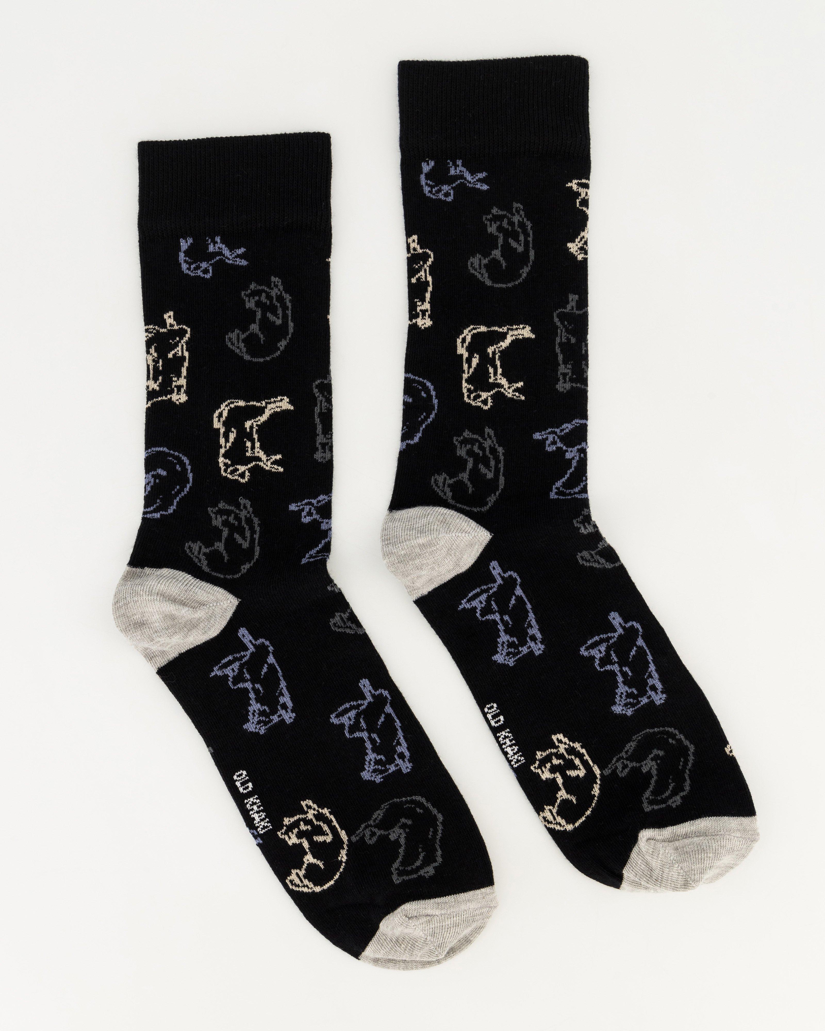 Men’s Romario Dog Print Socks  -  Black