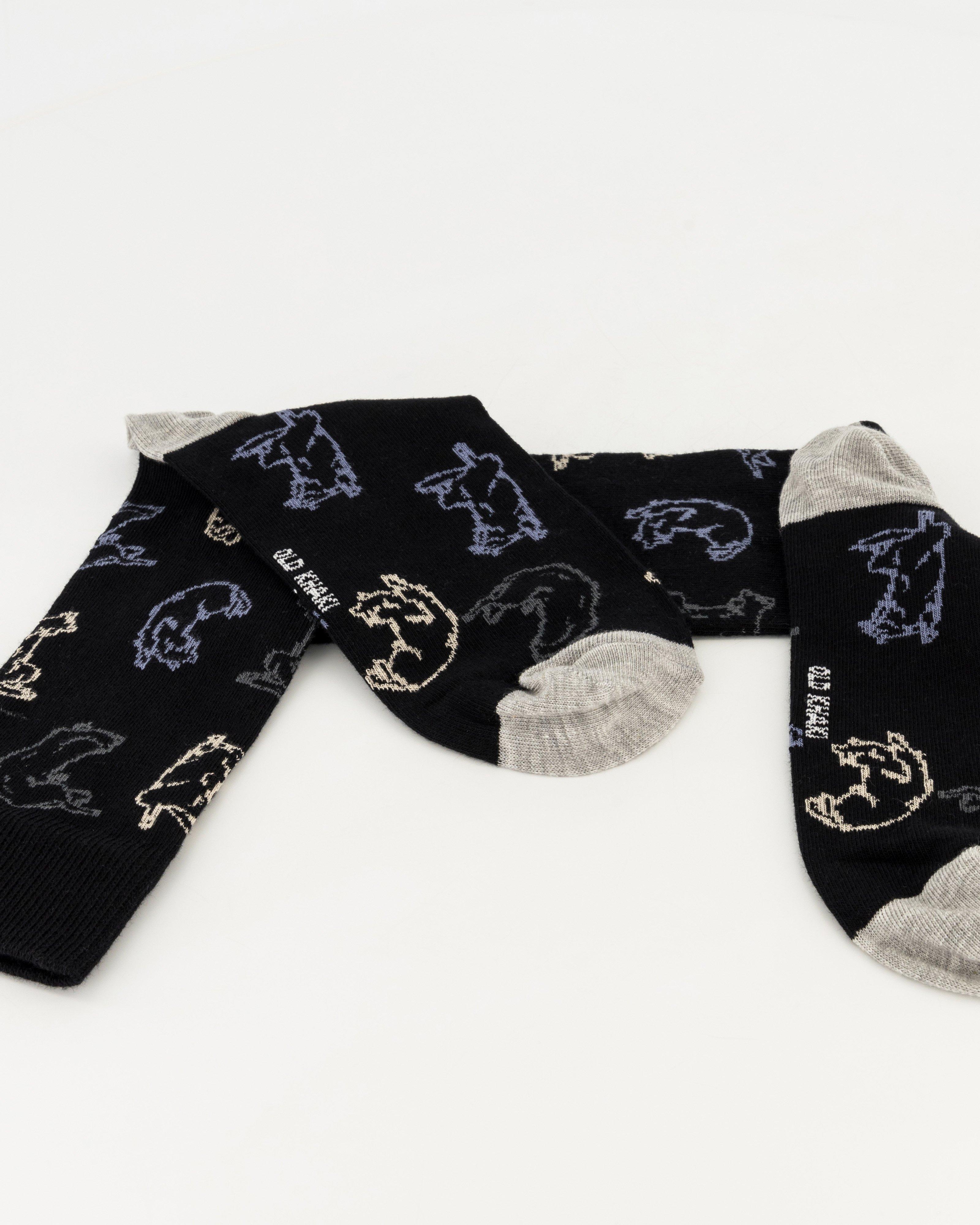 Men’s Romario Dog Print Socks  -  Black