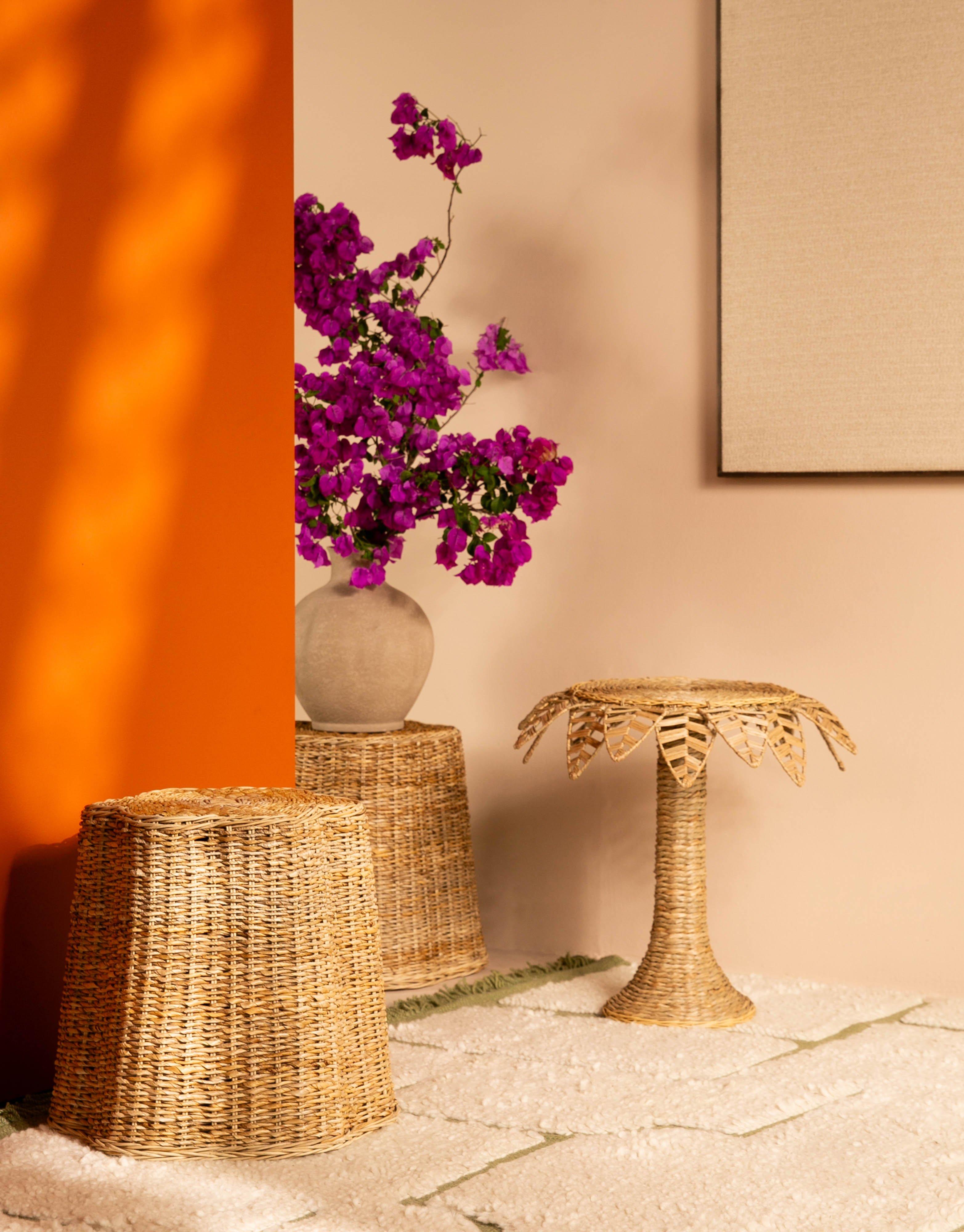 Magda Rattan Stool -  Cream