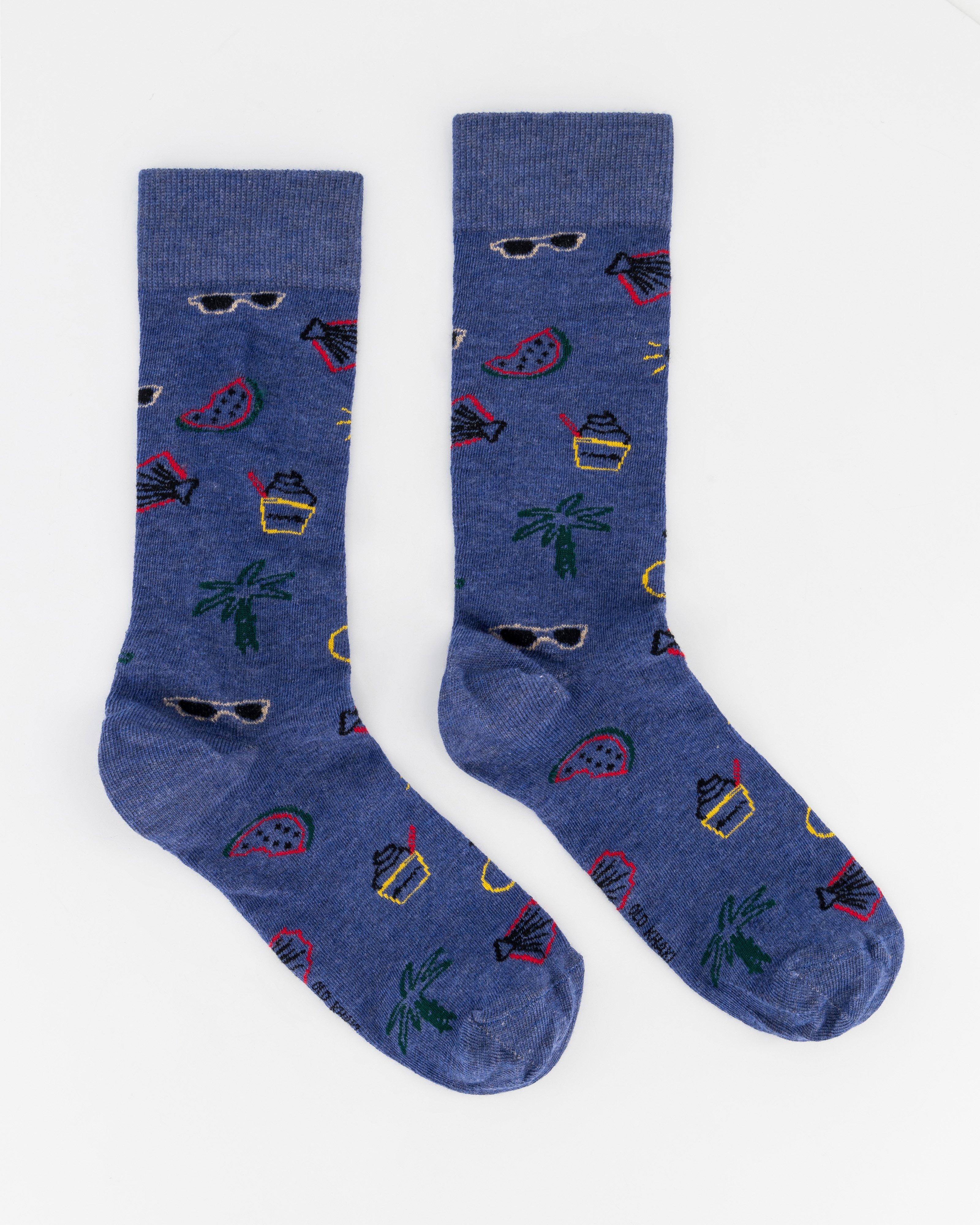 Men’s Flavio Abstract Beach Print Socks  -  Blue