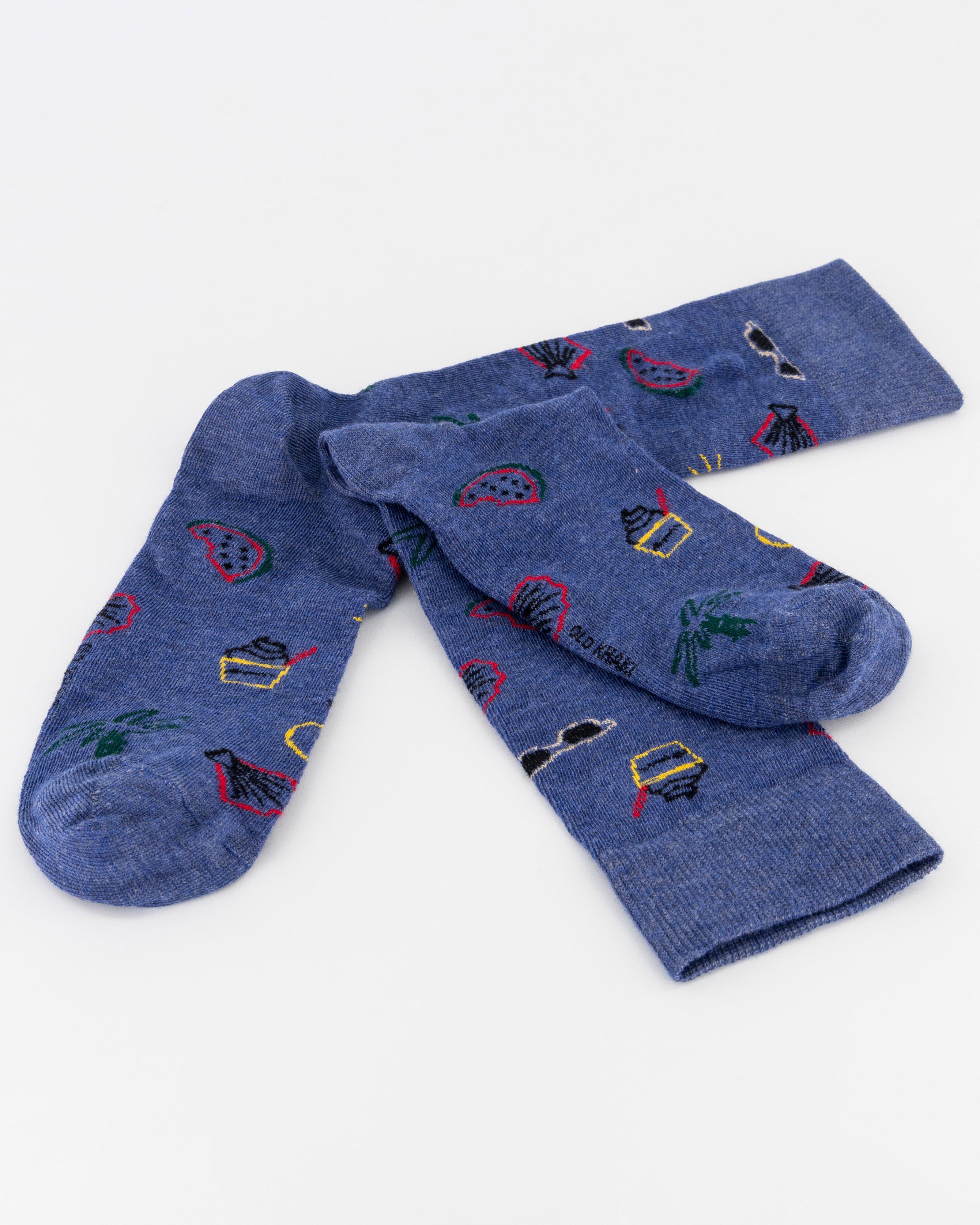 Men’s Flavio Abstract Beach Print Socks  -  Blue