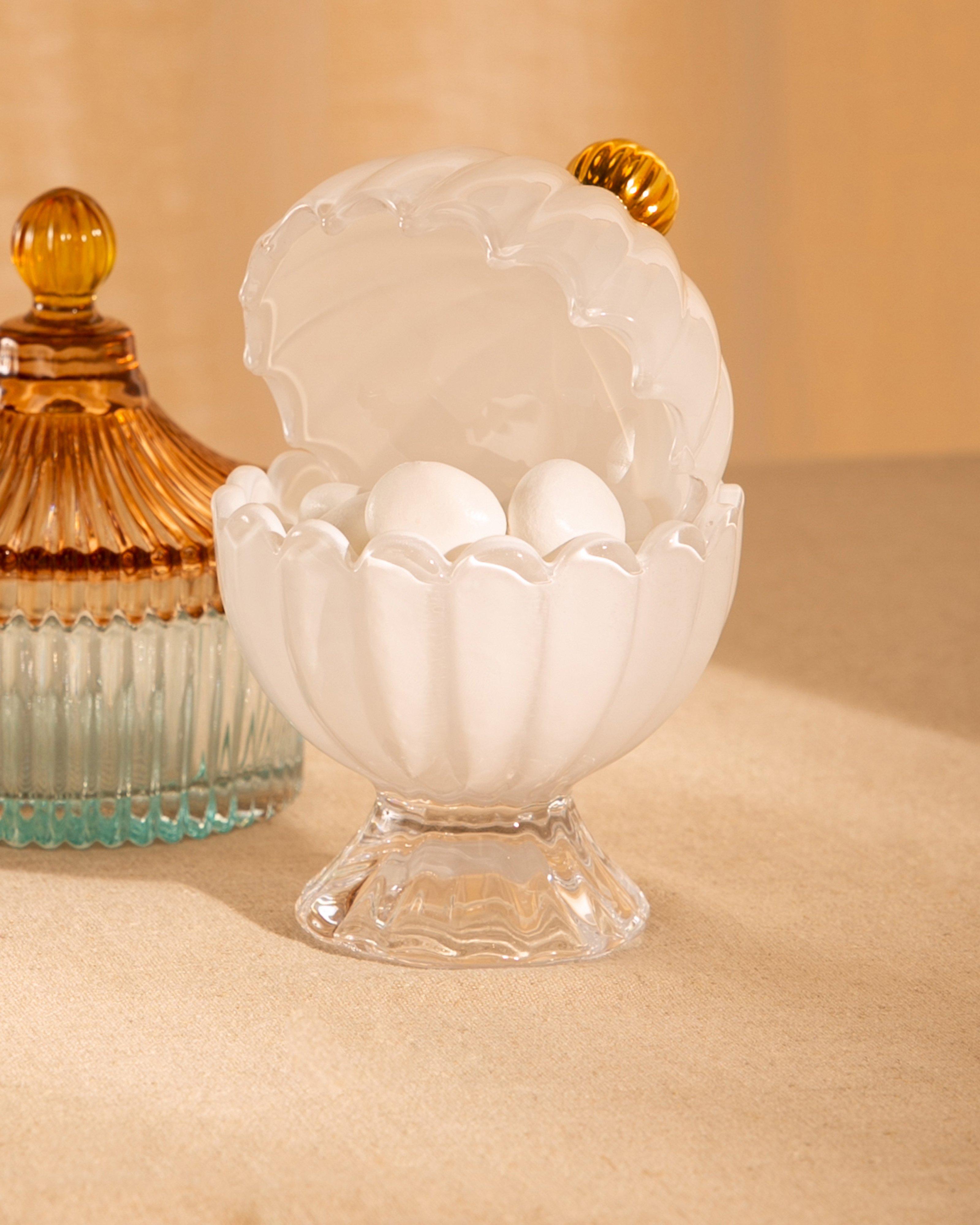 Glass Round Trinket Jar -  White