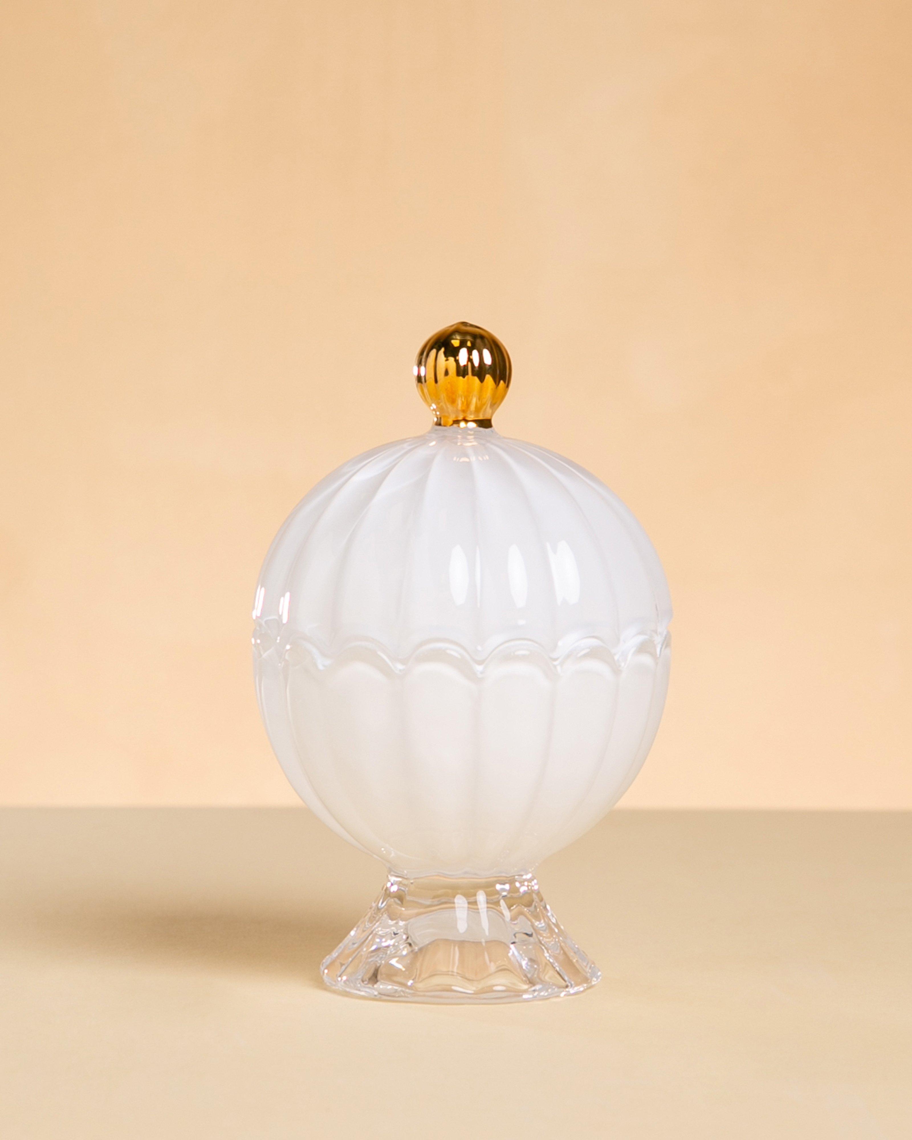 Glass Round Trinket Jar -  White