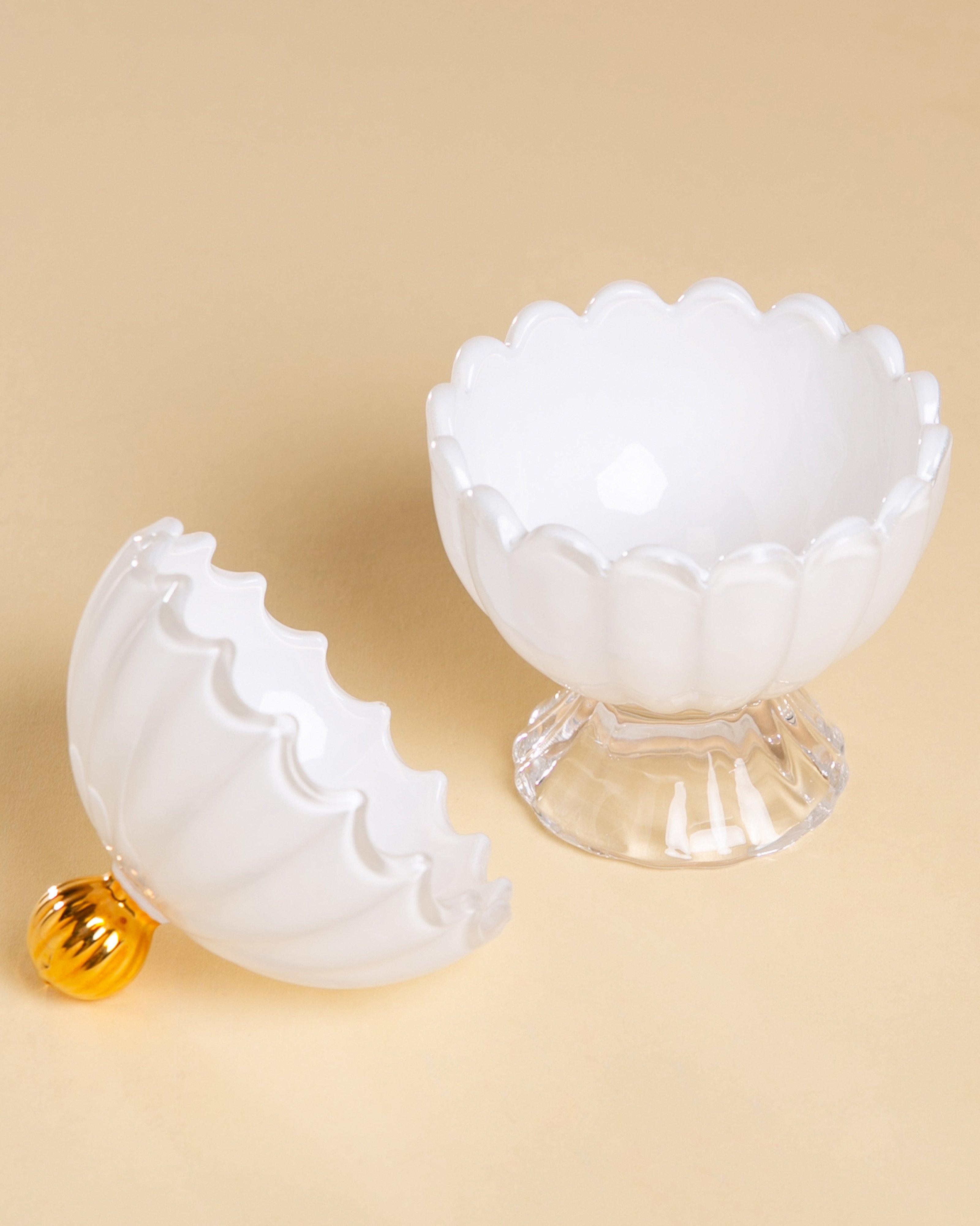 Glass Round Trinket Jar -  White