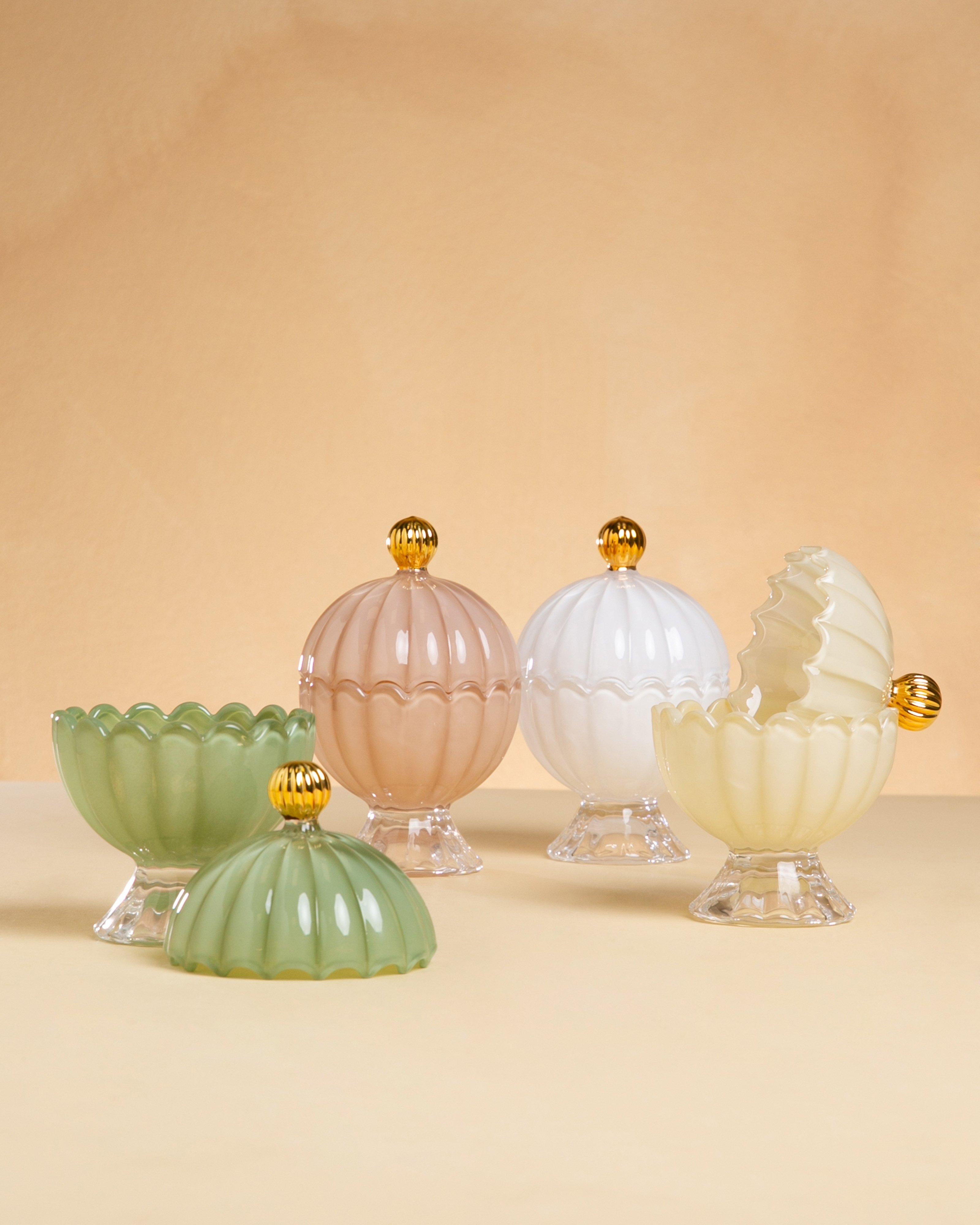 Glass Round Trinket Jar -  White
