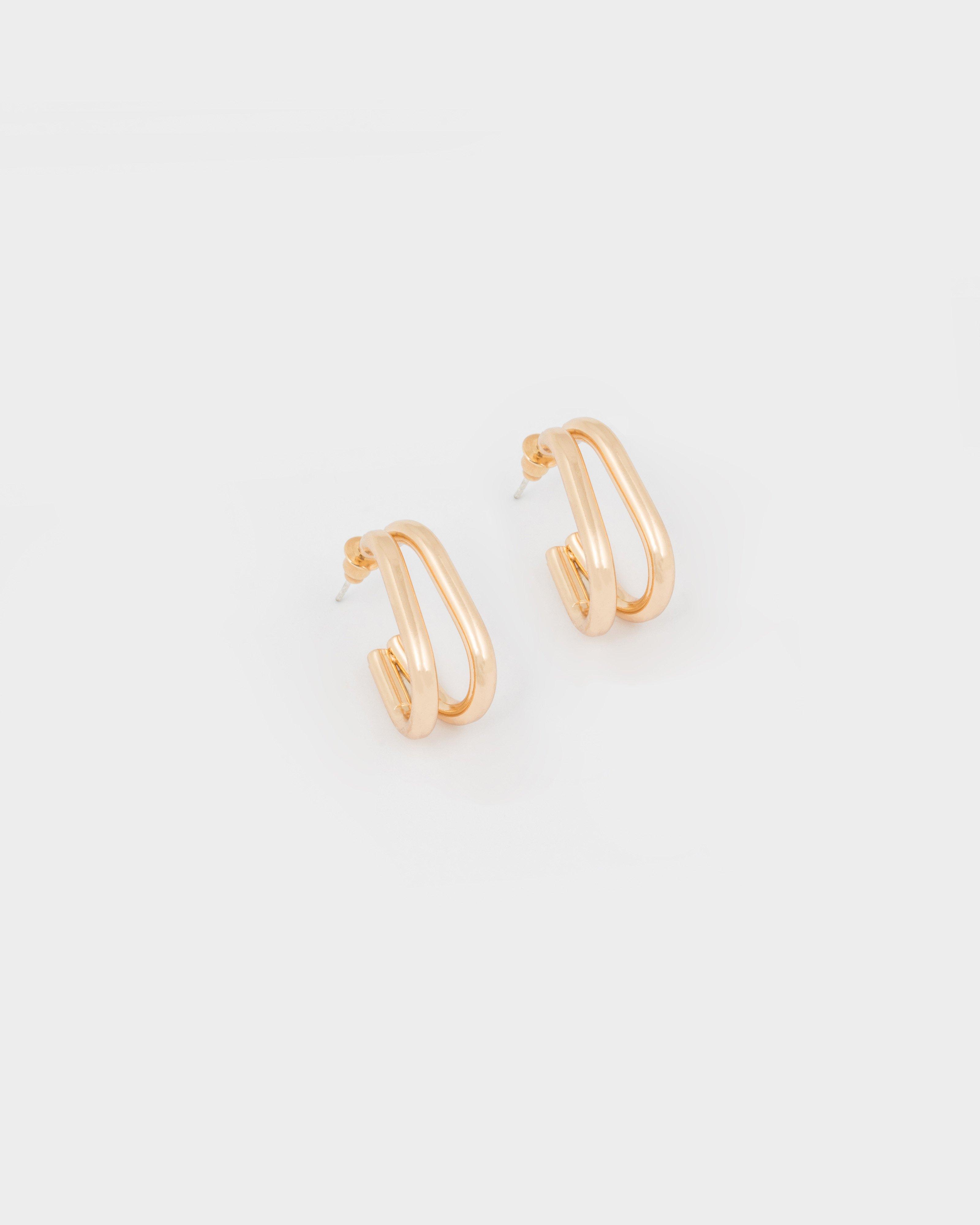 Double Strand Open Oval Hoop Earrings -  Gold