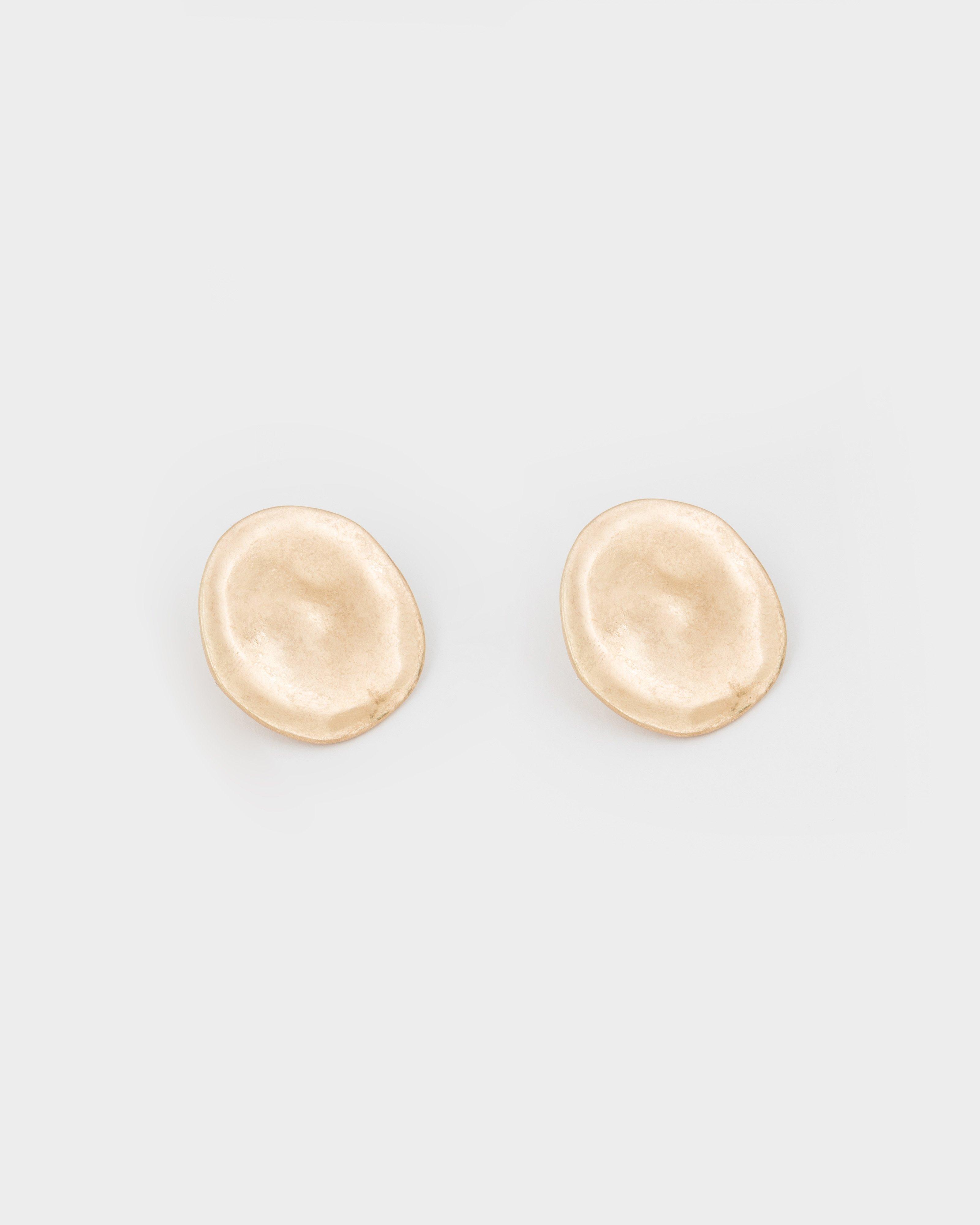 Indented Textured Disk Stud Earrings -  Gold