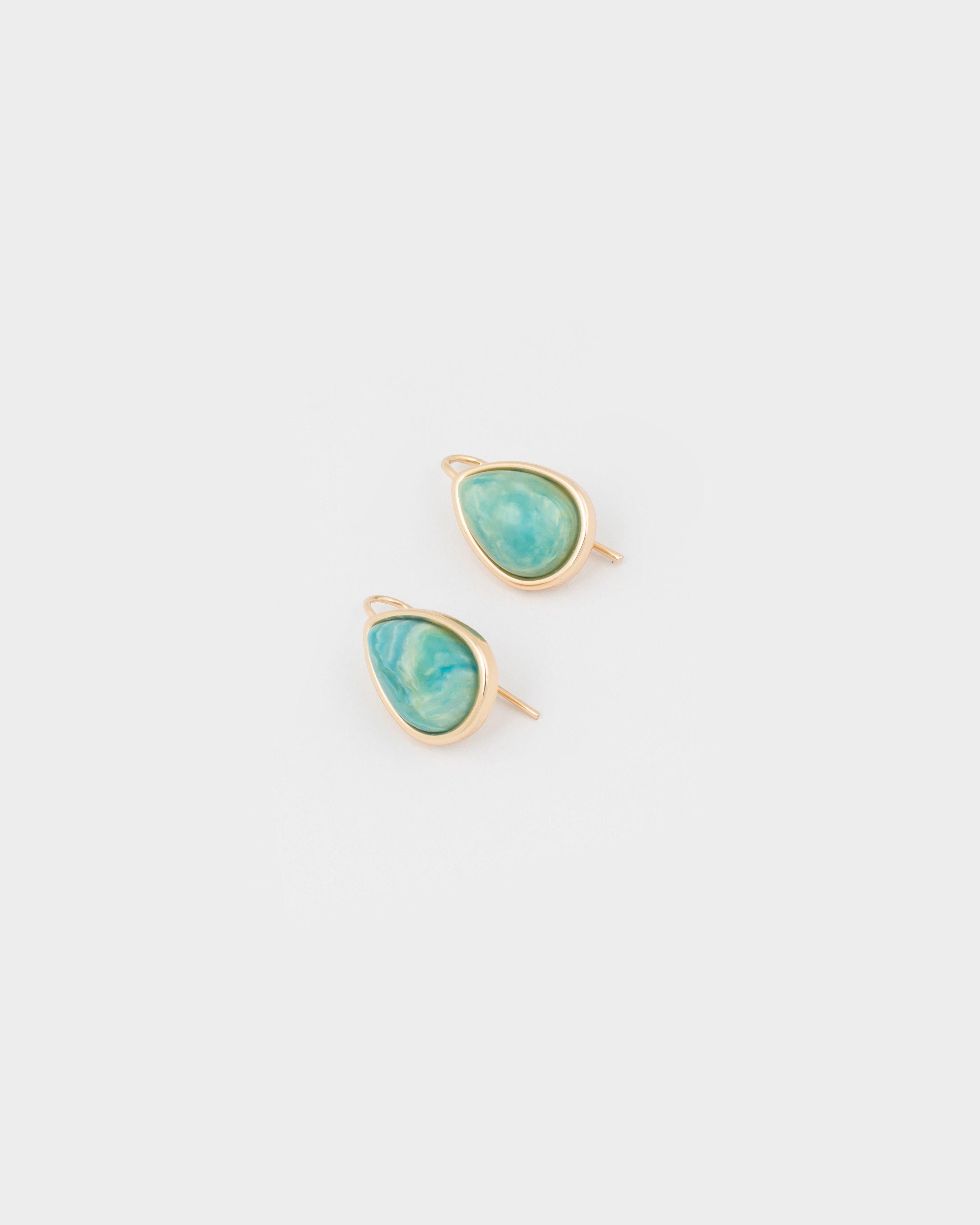 Teardrop Stone & Fishhook Earrings -  Blue