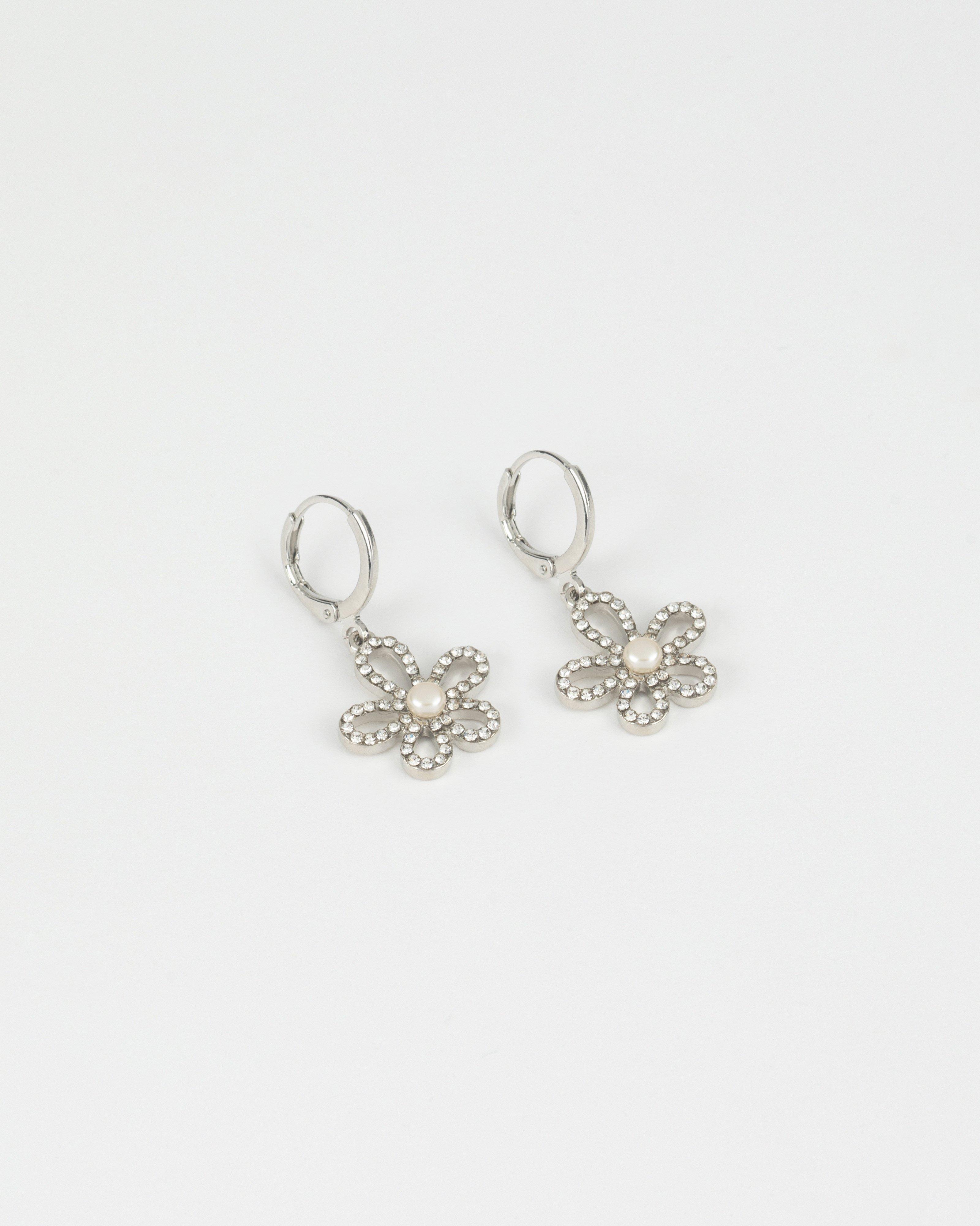 Mismatch Daisy Drop Earrings -  Silver