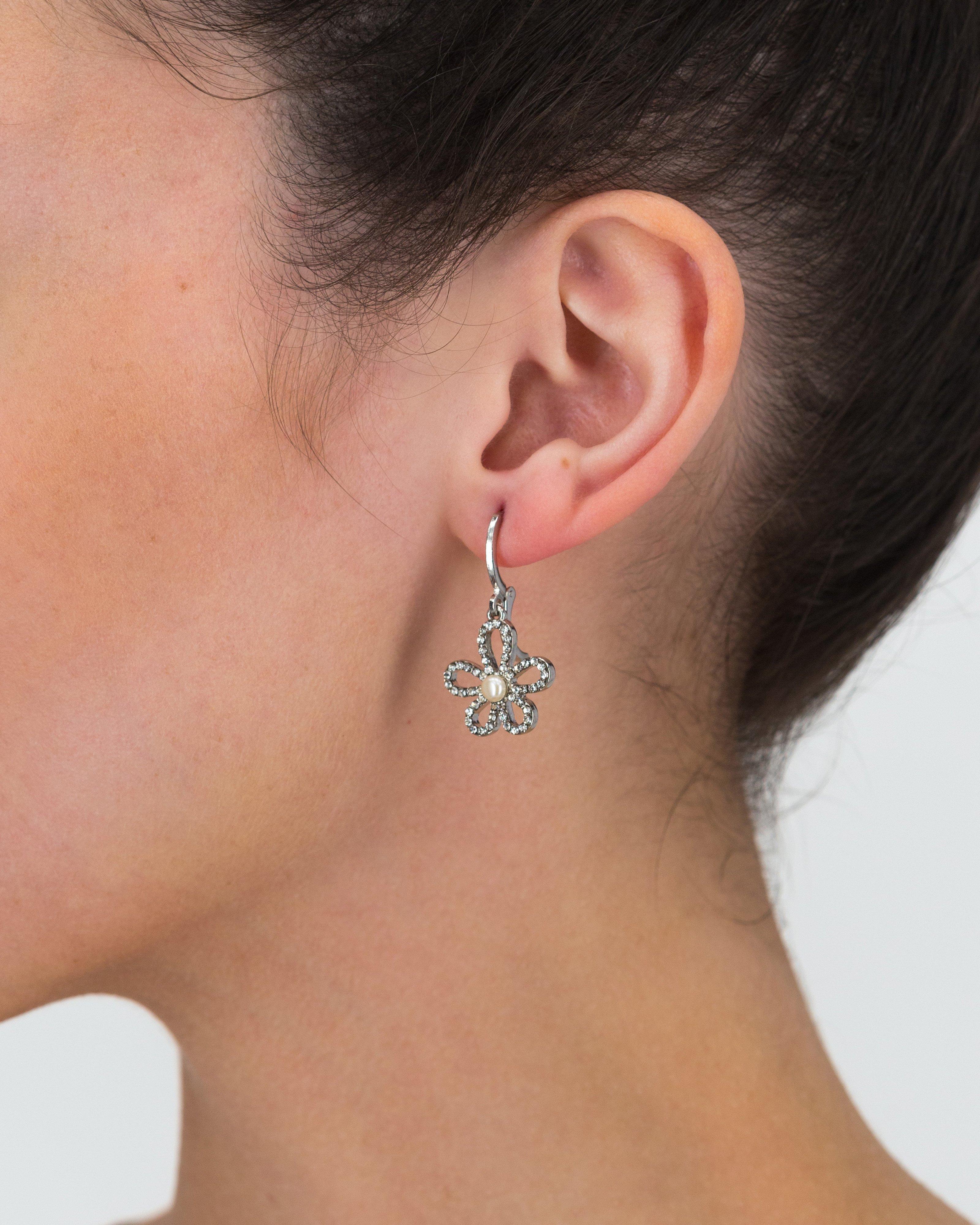 Mismatch Daisy Drop Earrings -  Silver
