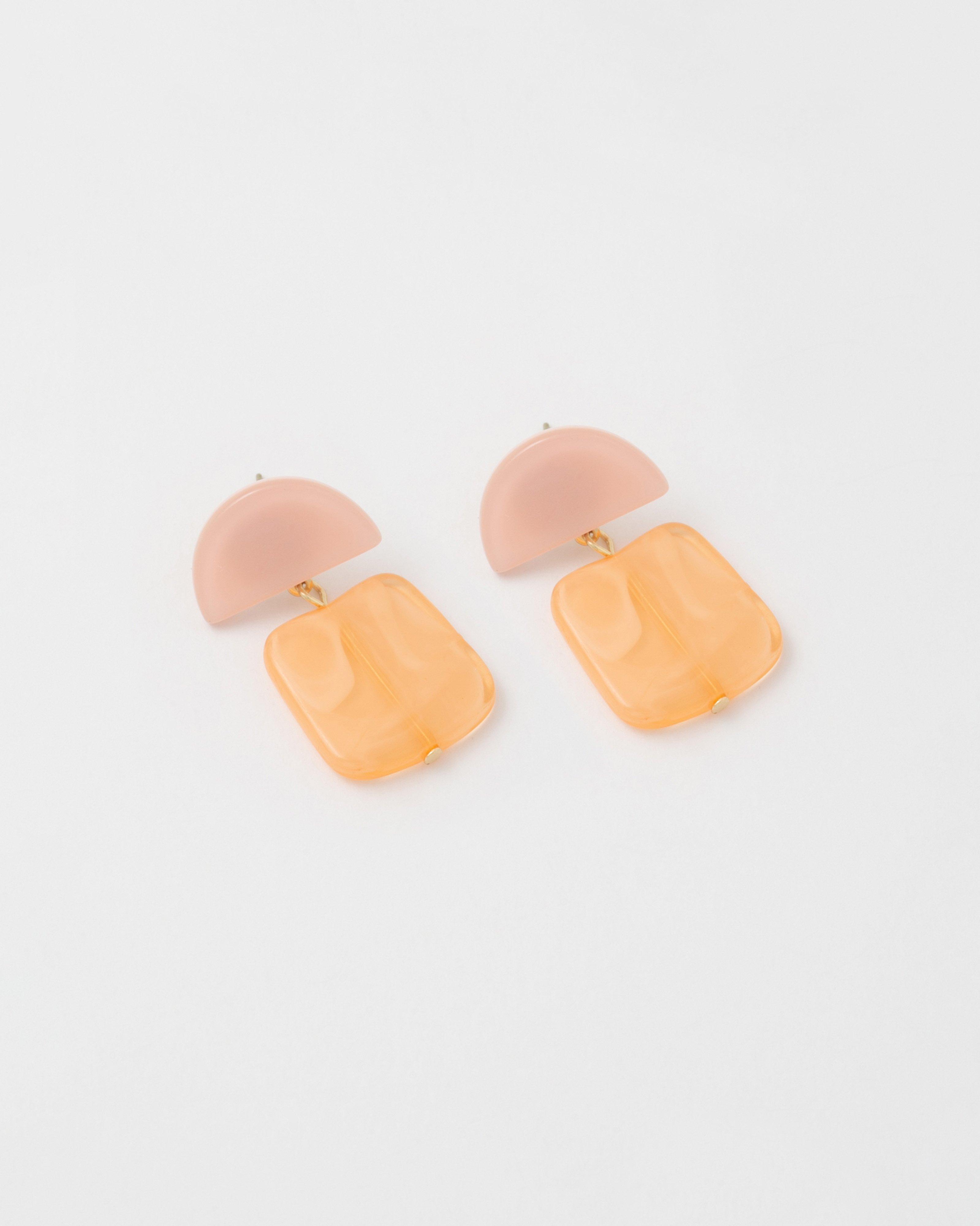 Triangular & Square Texture Resin Drop Earrings -  Pink