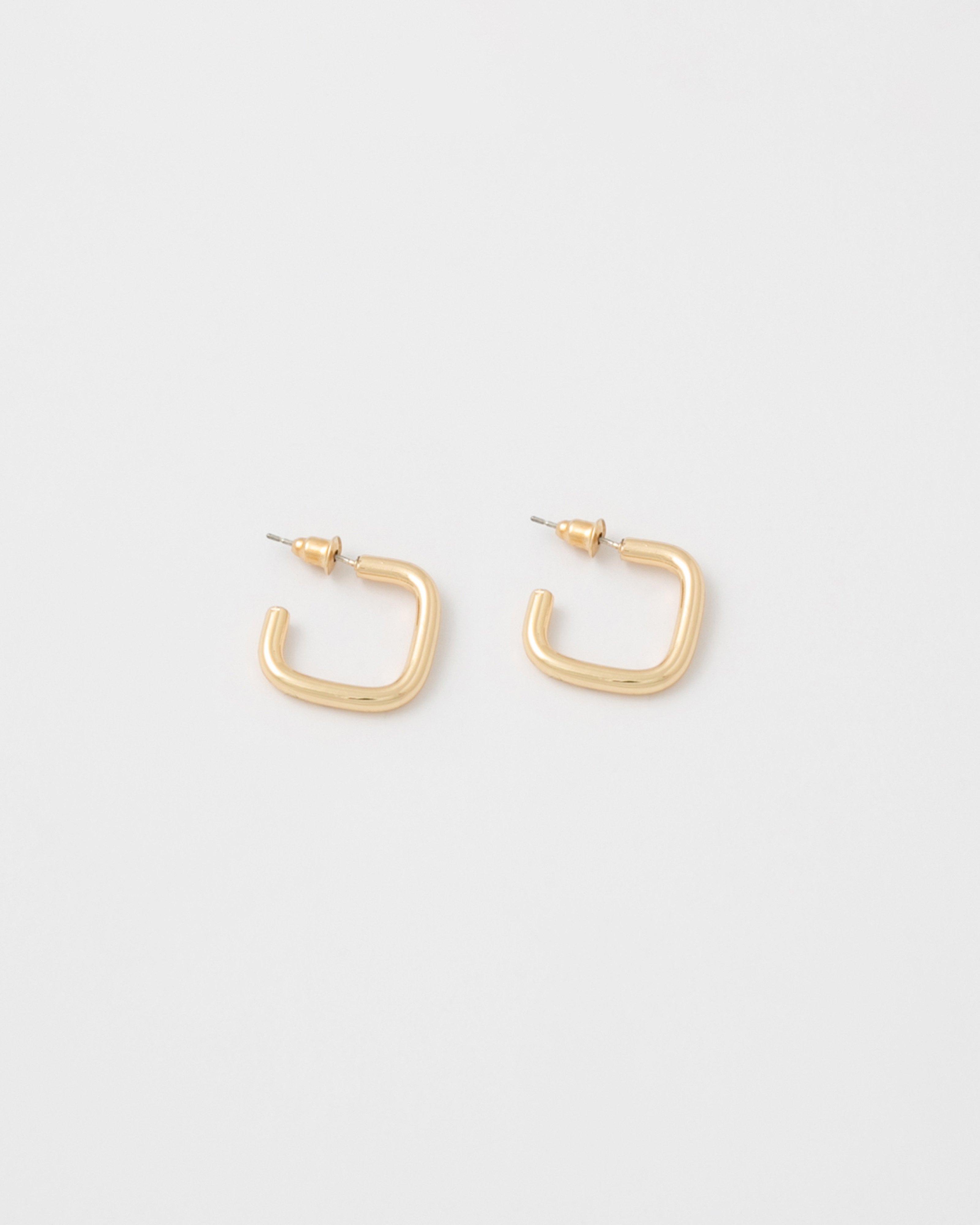 Square Bar Hoop Earrings -  Gold