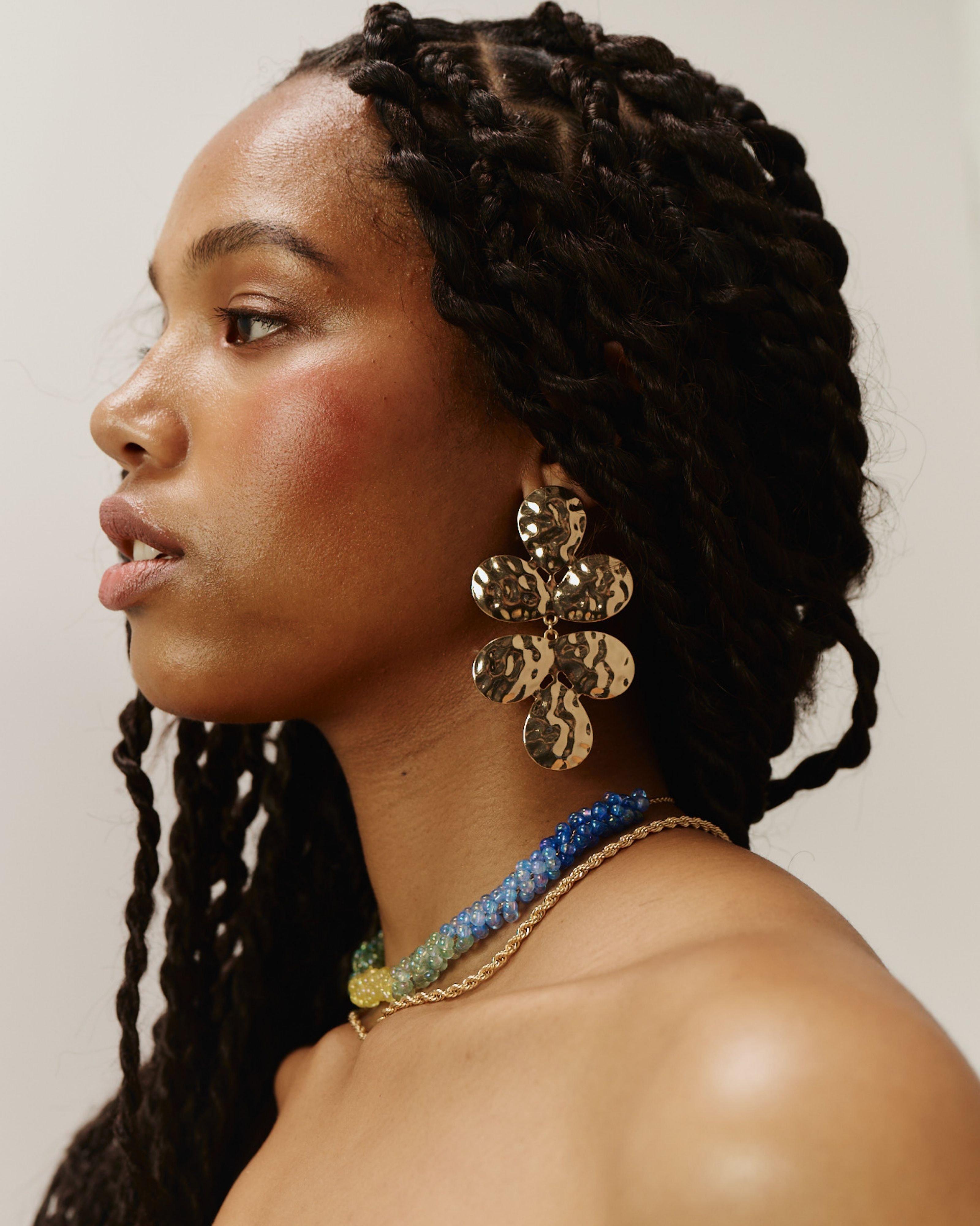 Statement Organic Beaten Textured Drop Earrings -  Gold