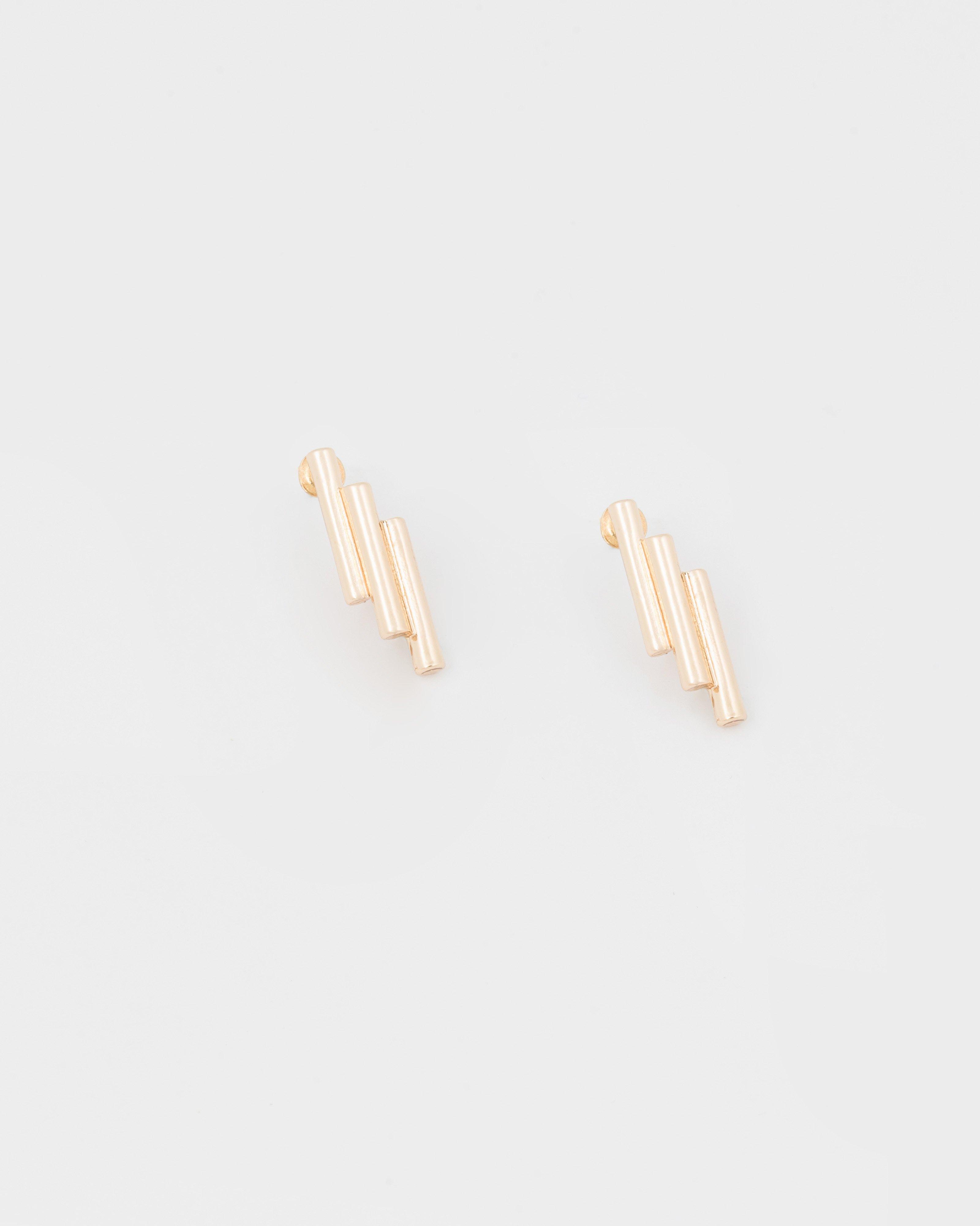 Triple Linear Bar Stud Earrings -  Gold
