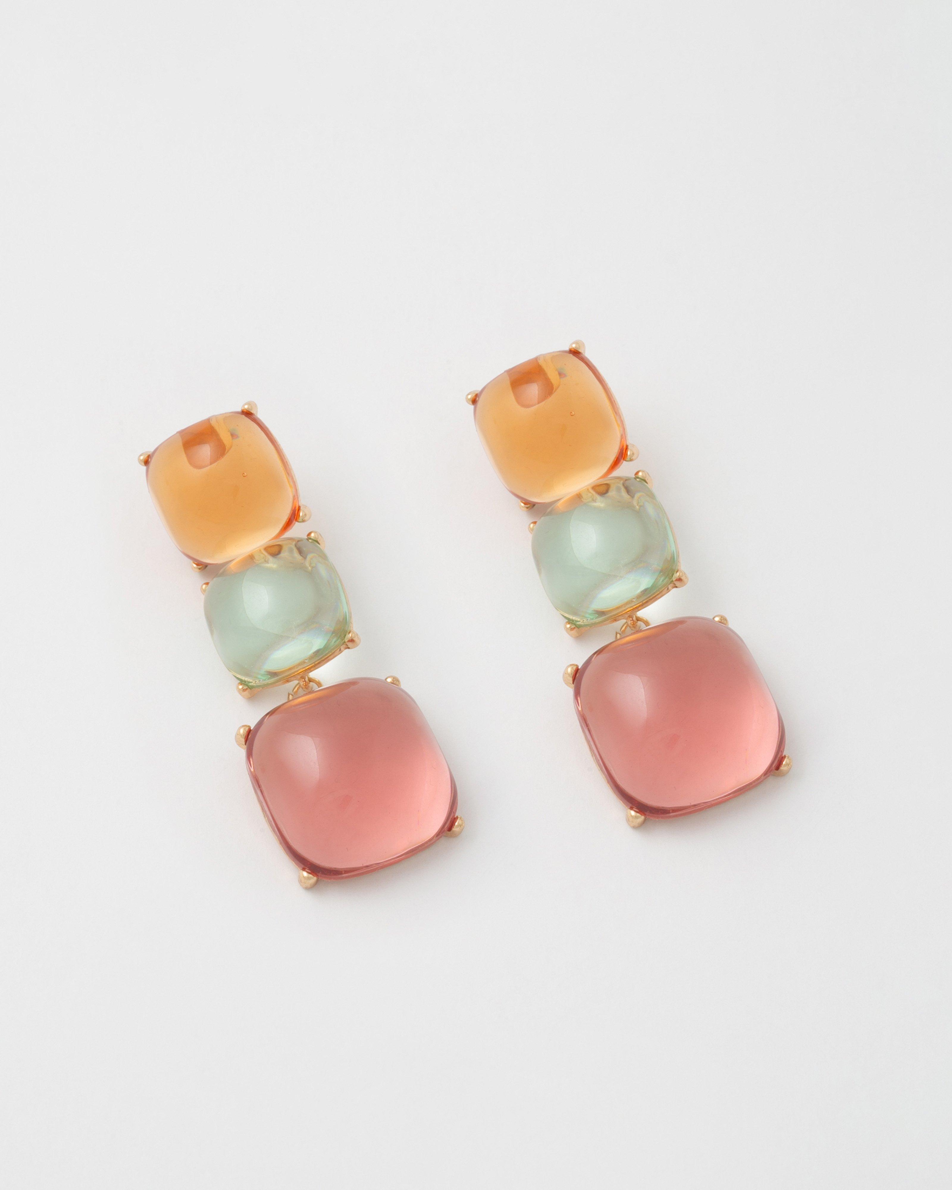 Three Tier Stone Earrings -  Assorted