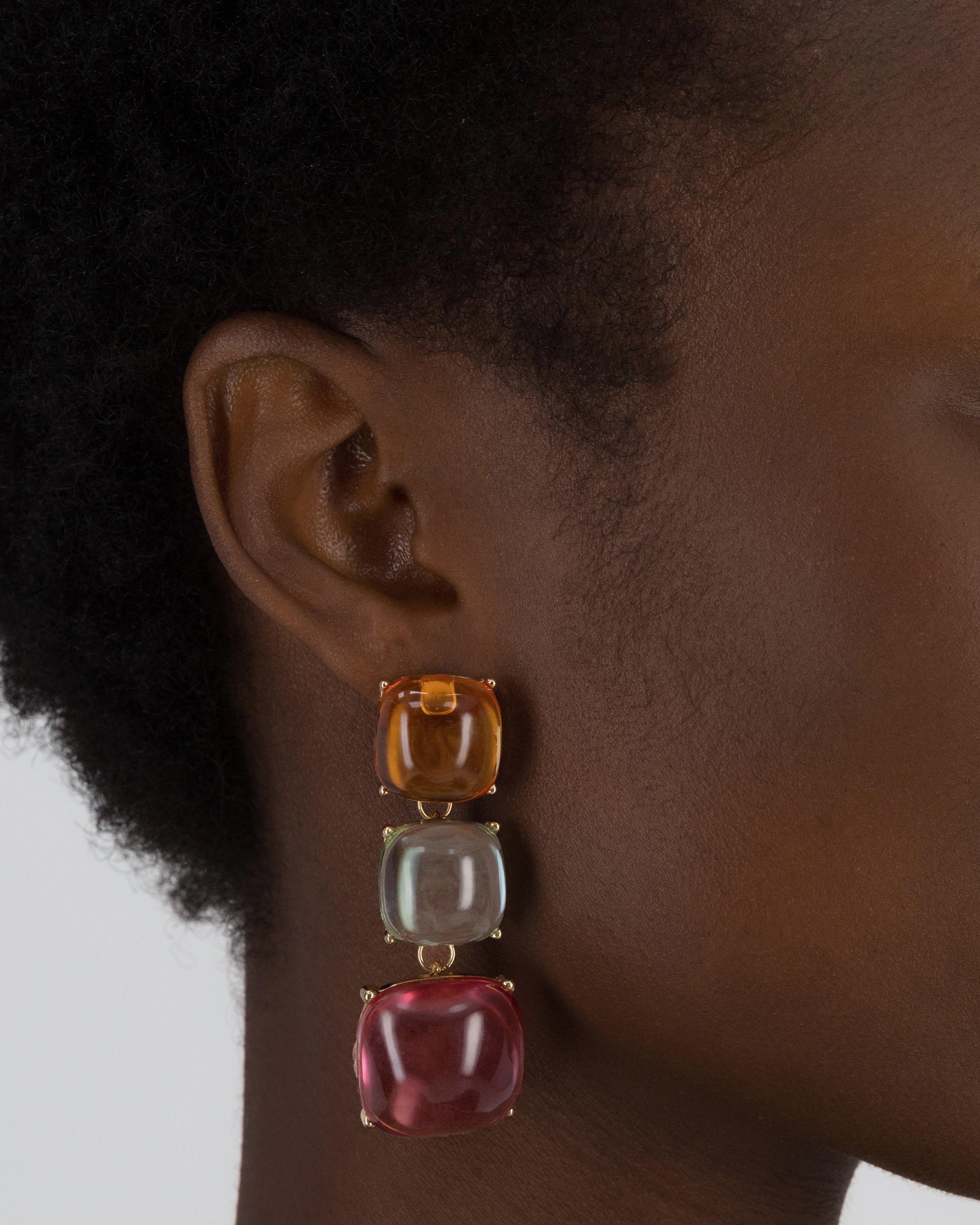 Three Tier Stone Earrings -  Assorted