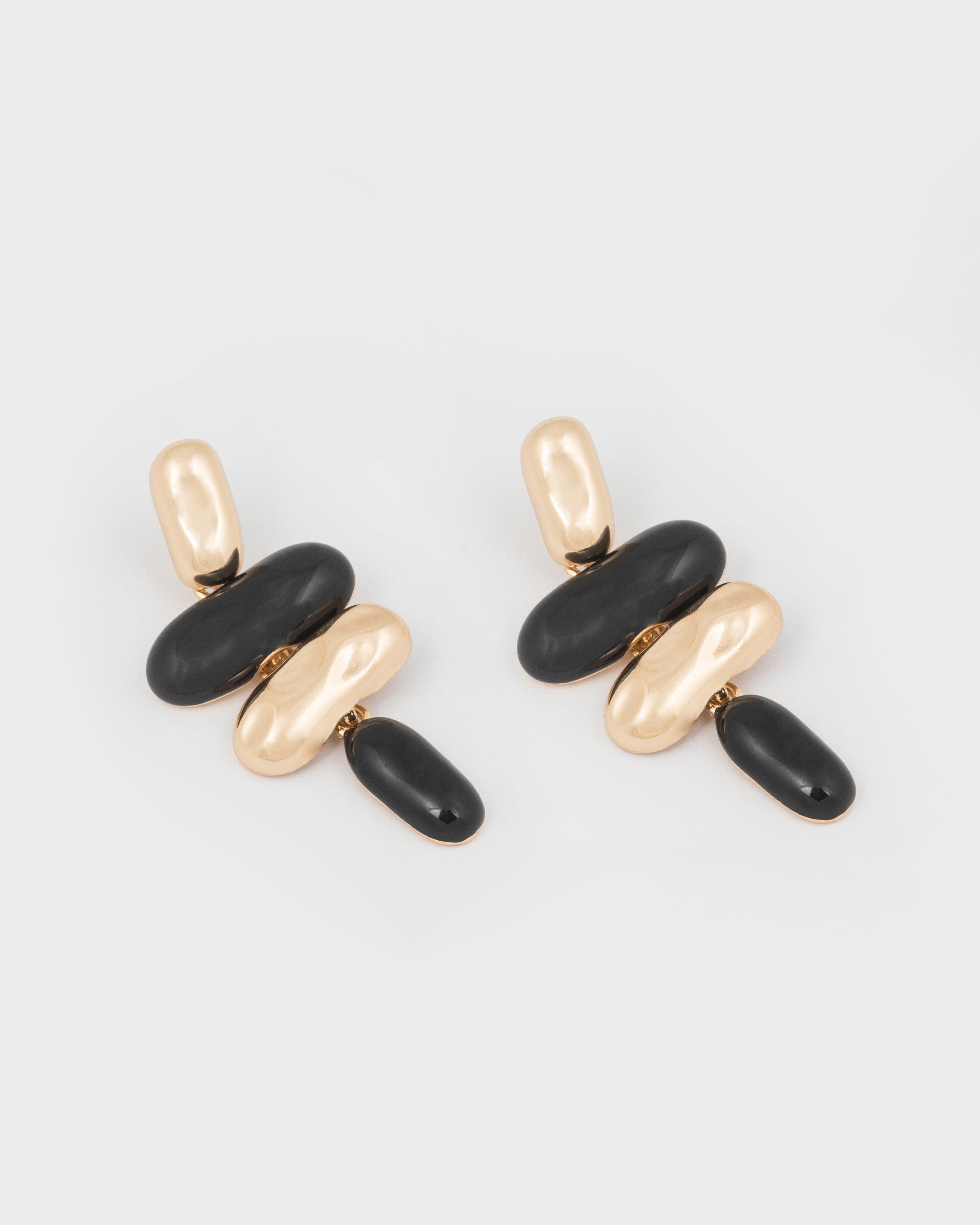 Indented & Resin Textured Bar Drop Earrings -  Black