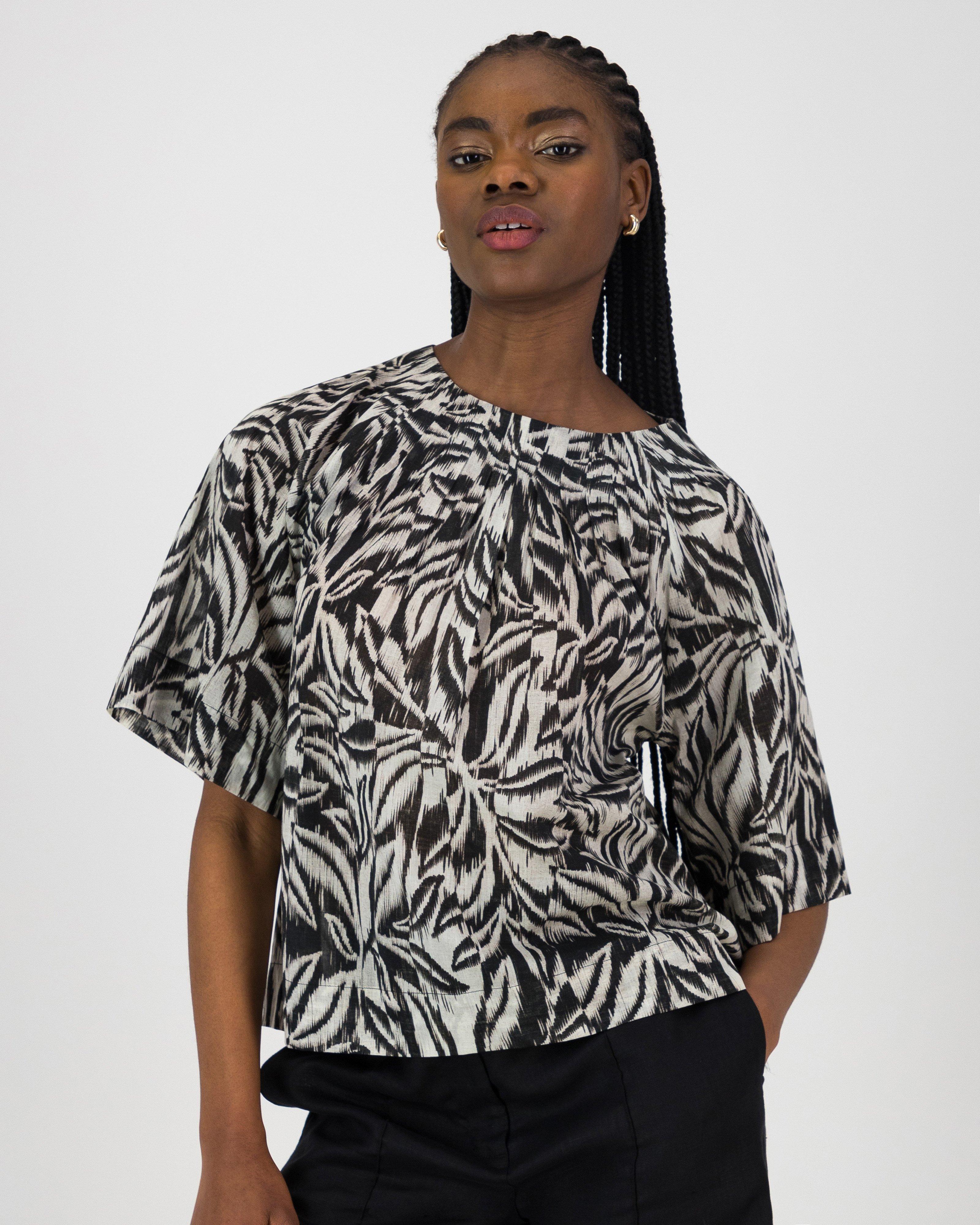 Owen Printed Blouse -  Black