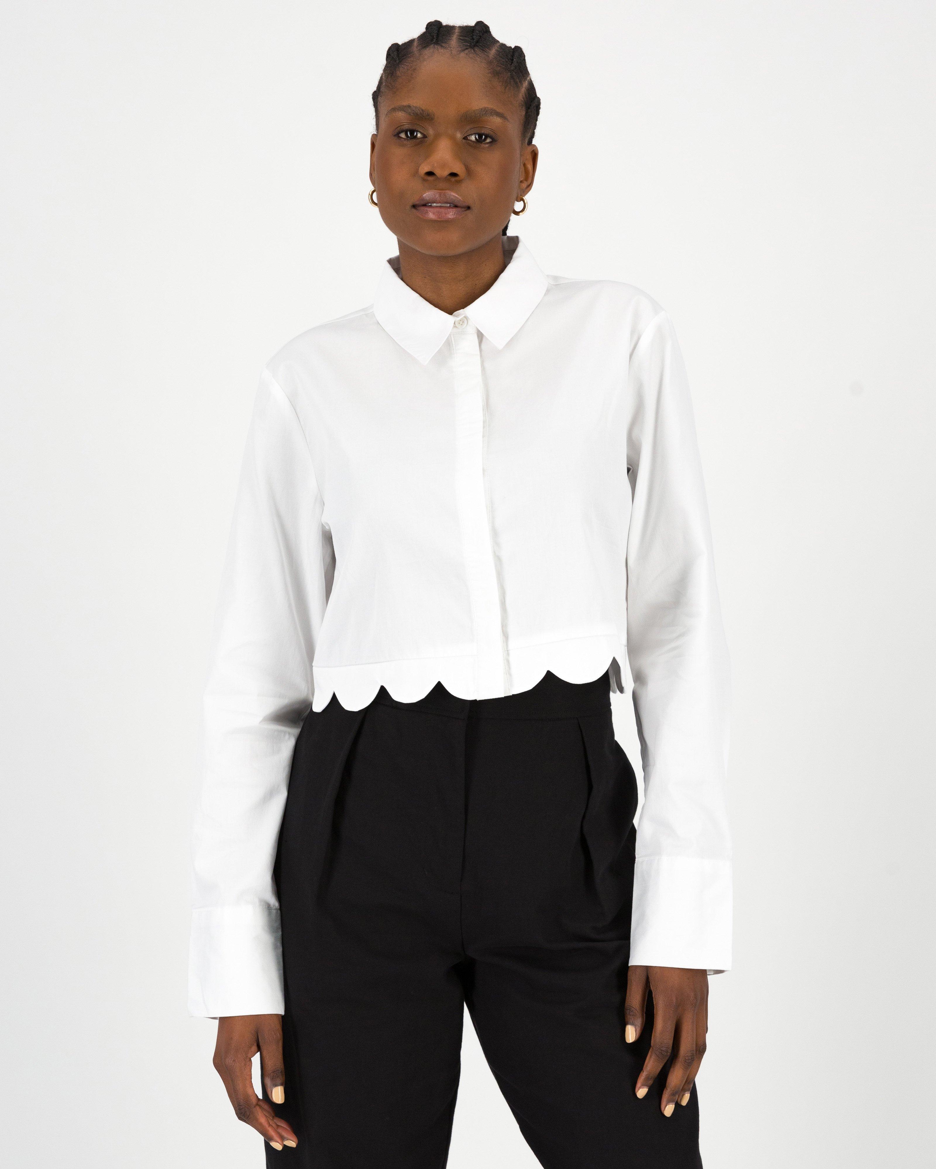 Camilla Crop Scallop Shirt -  White
