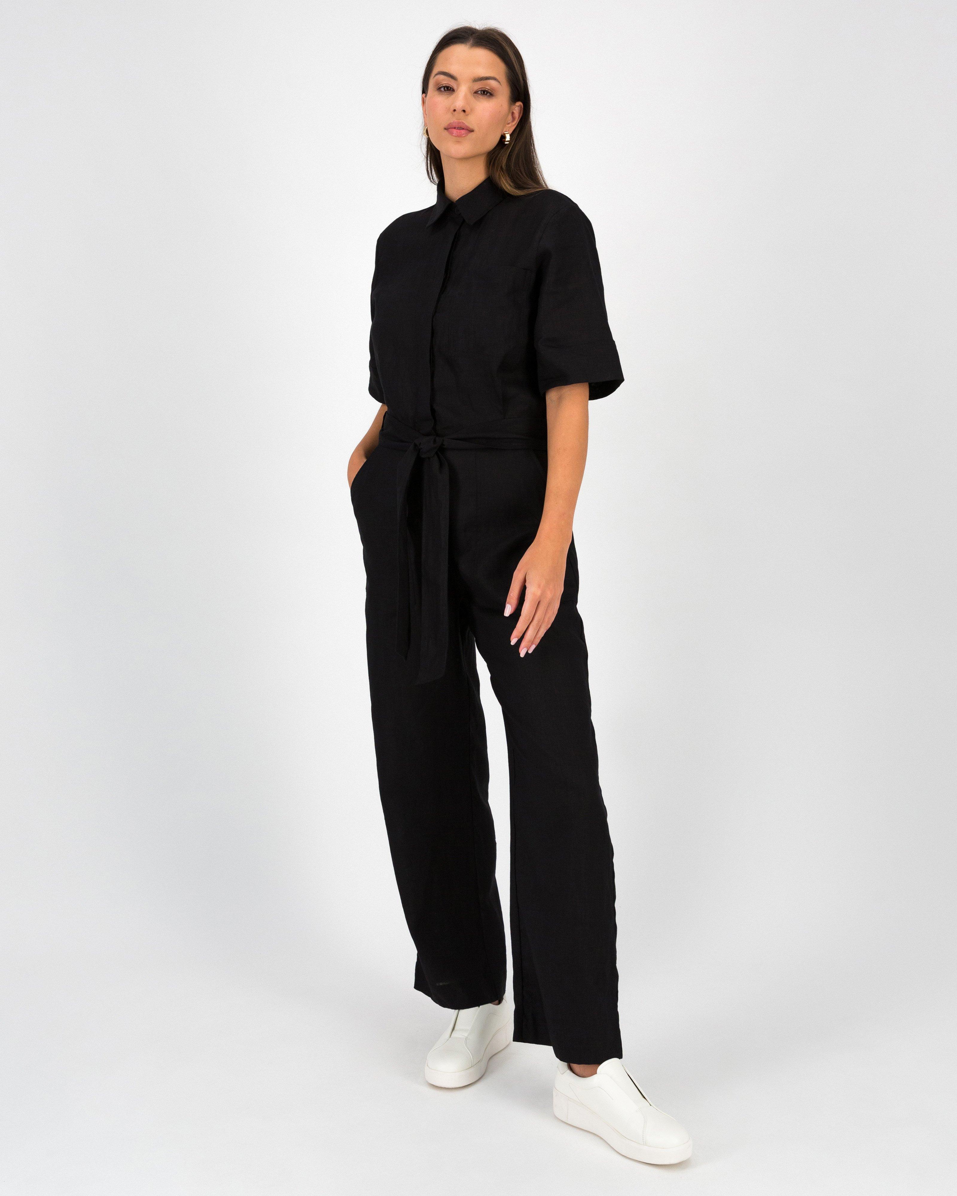 Celeste Linen Jumpsuit -  Black