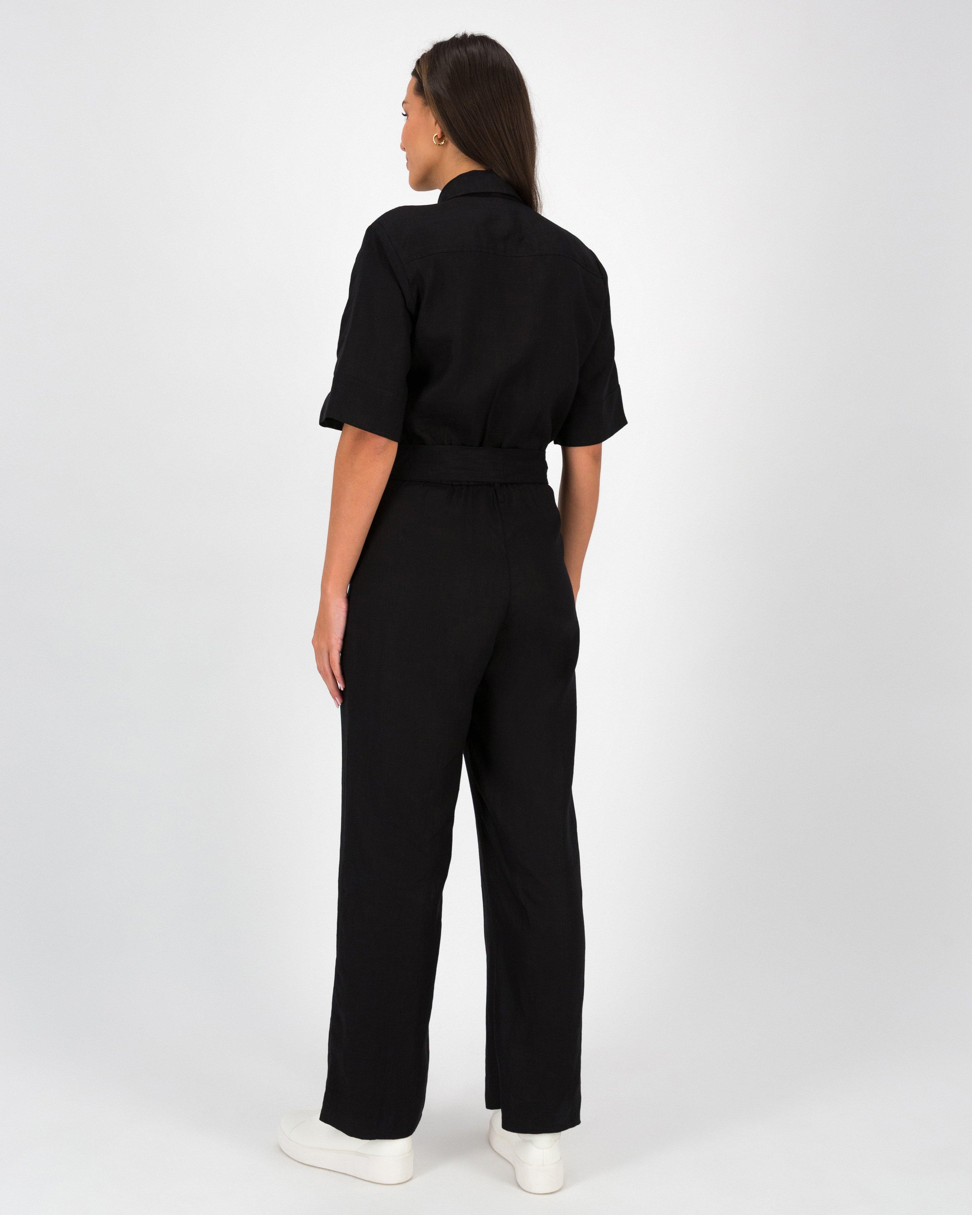 Celeste Linen Jumpsuit -  Black