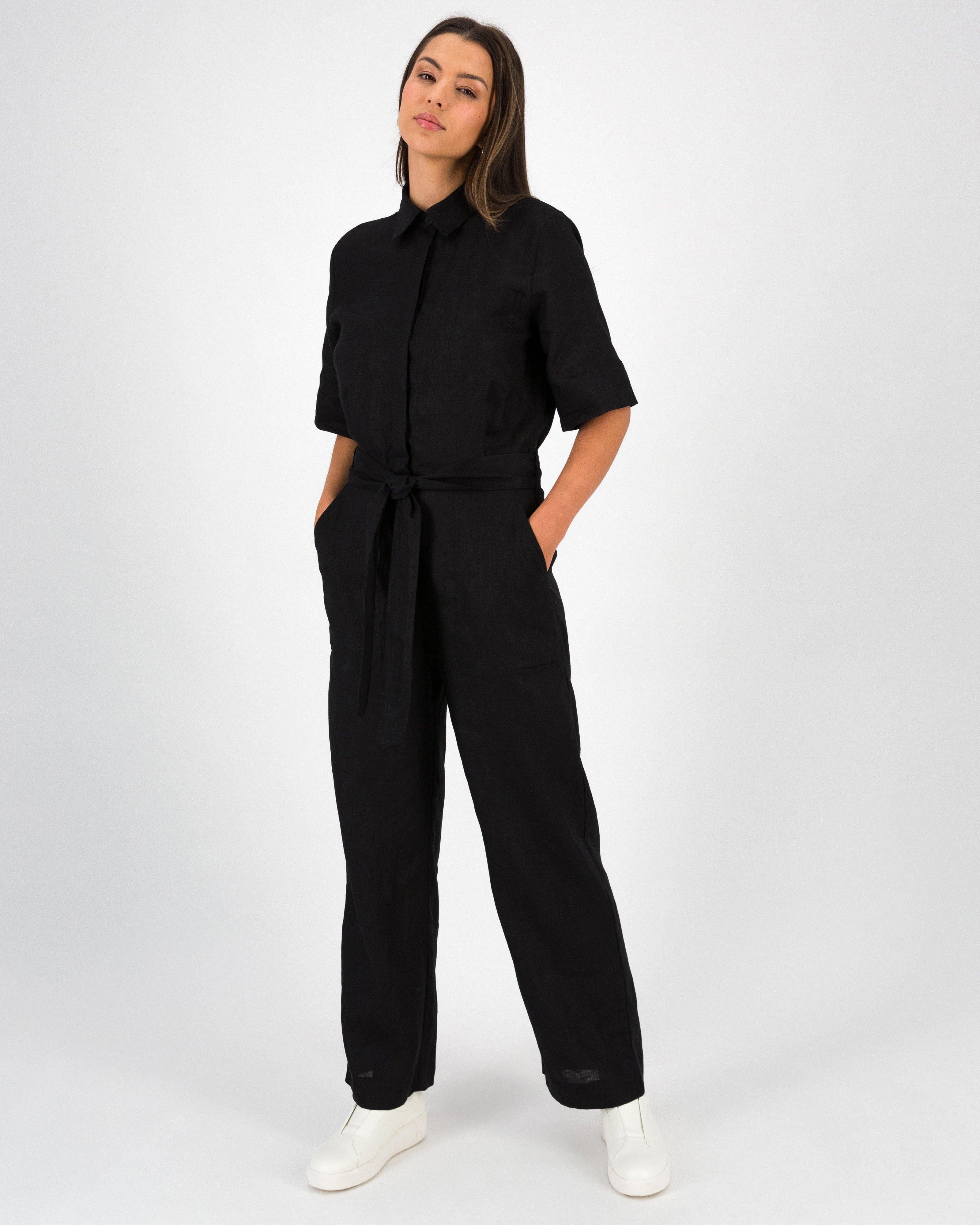 Celeste Linen Jumpsuit -  Black