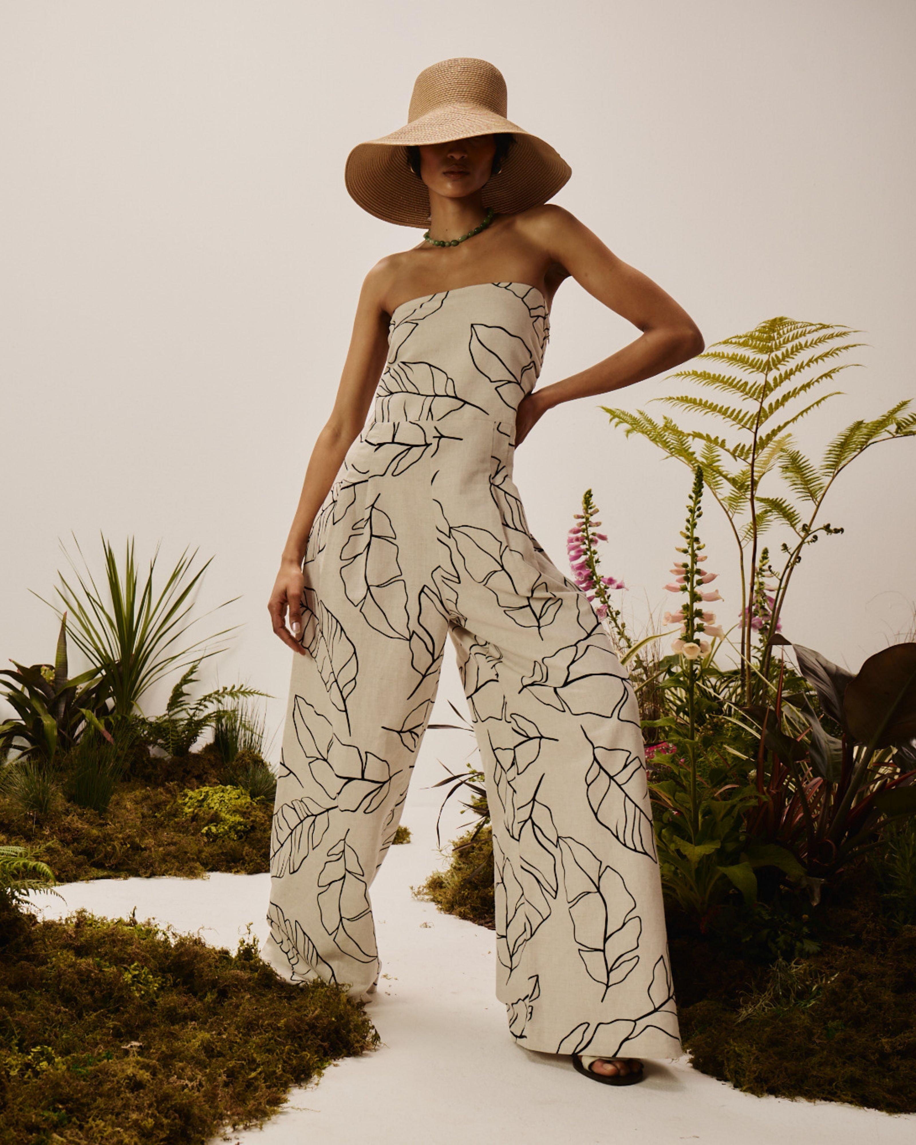 Eilana Printed Strapless Jumpsuit -  Stone