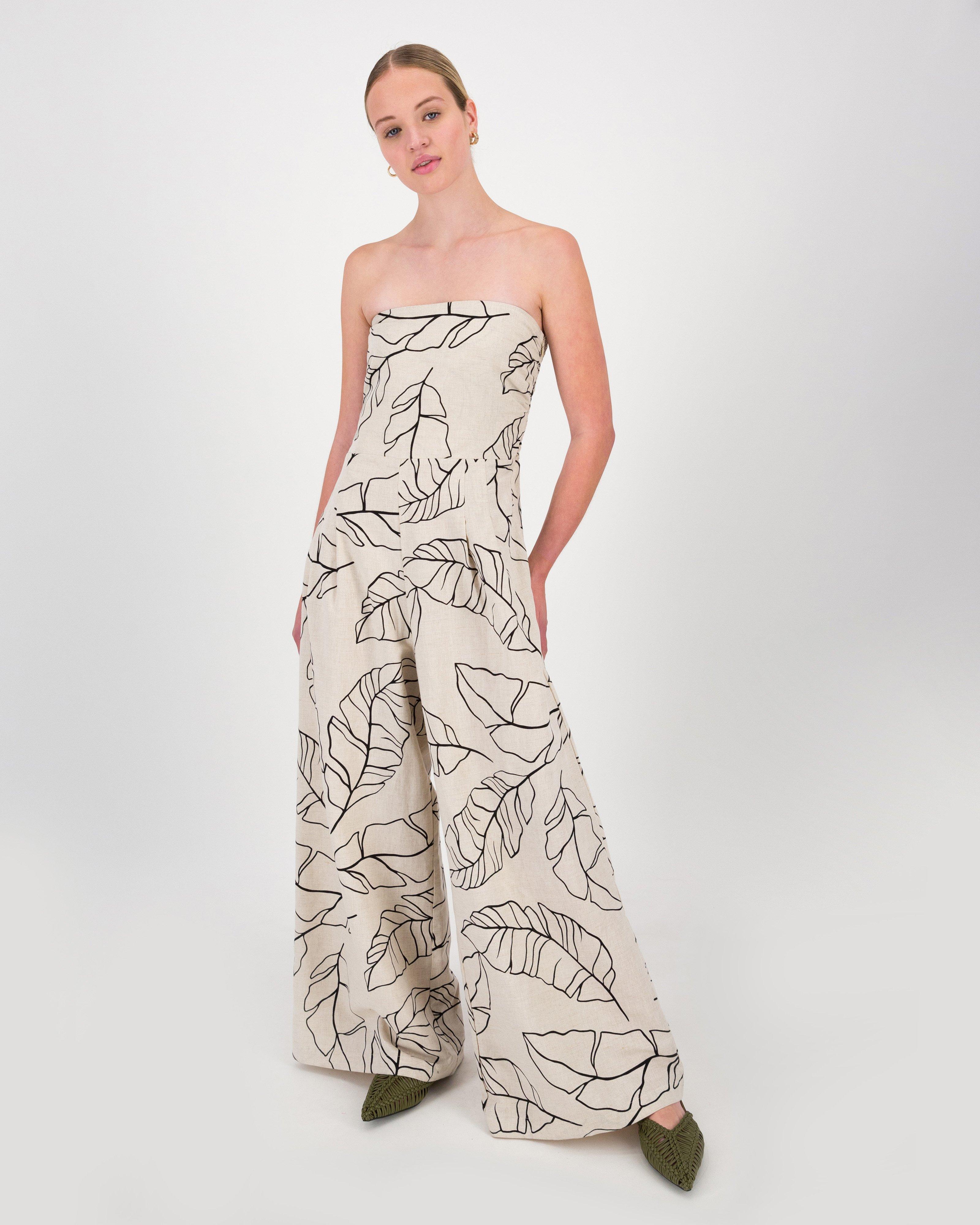 Eilana Printed Strapless Jumpsuit -  Stone