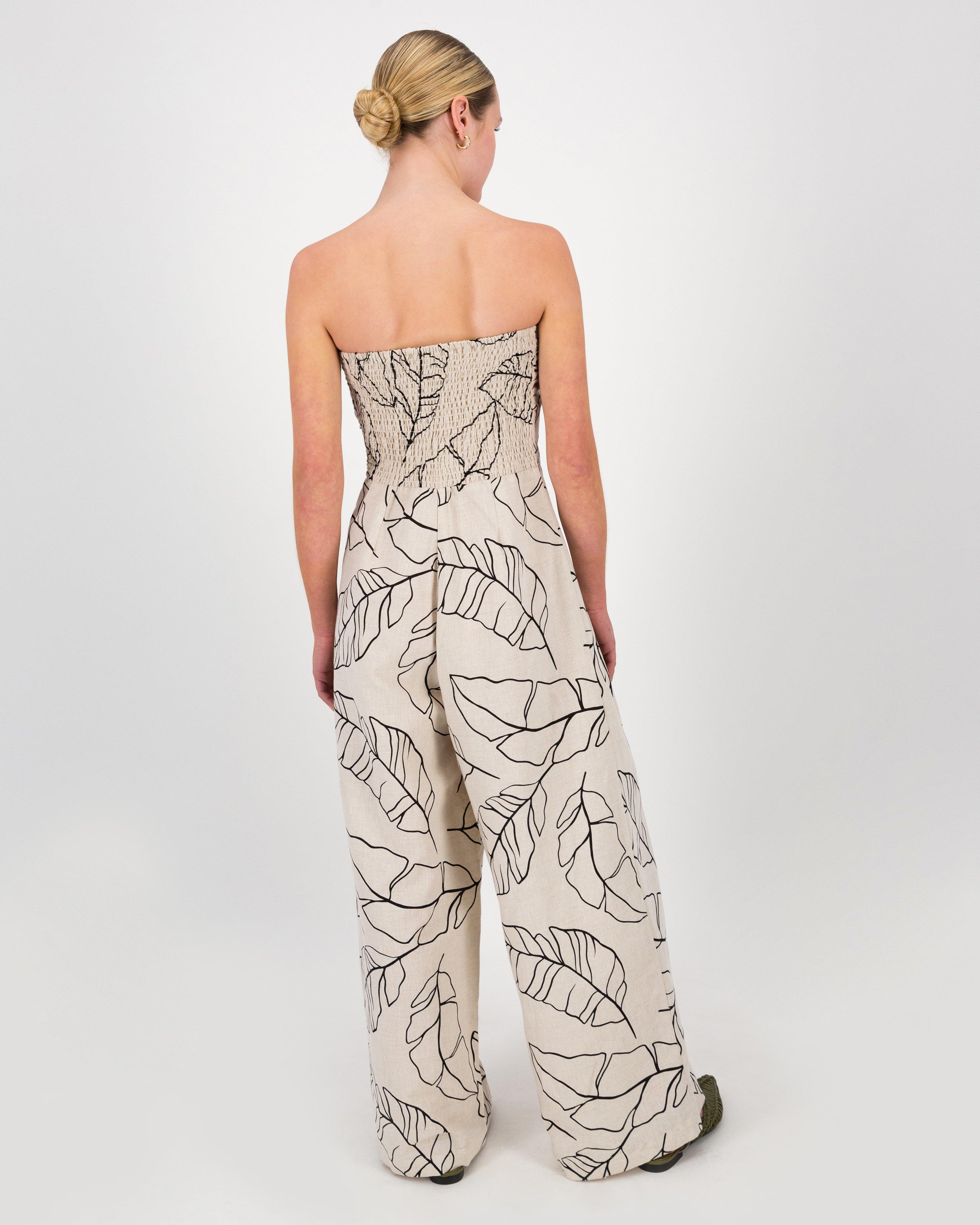 Eilana Printed Strapless Jumpsuit -  Stone